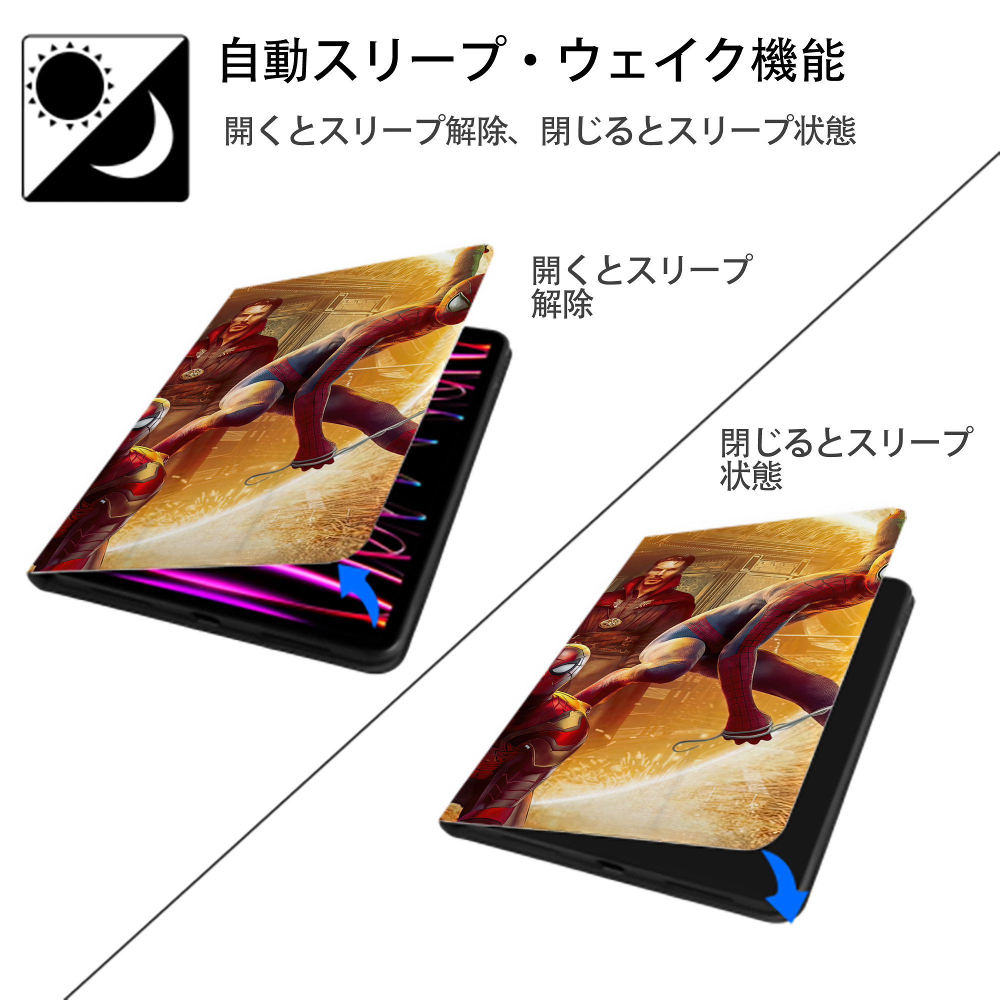 Spider Man スパイダーマン IPad ケース ブック型 PUレザー TPU 耐衝撃 軽量 薄型 ペン収納なし 全面保護 IPad 各モデル対応