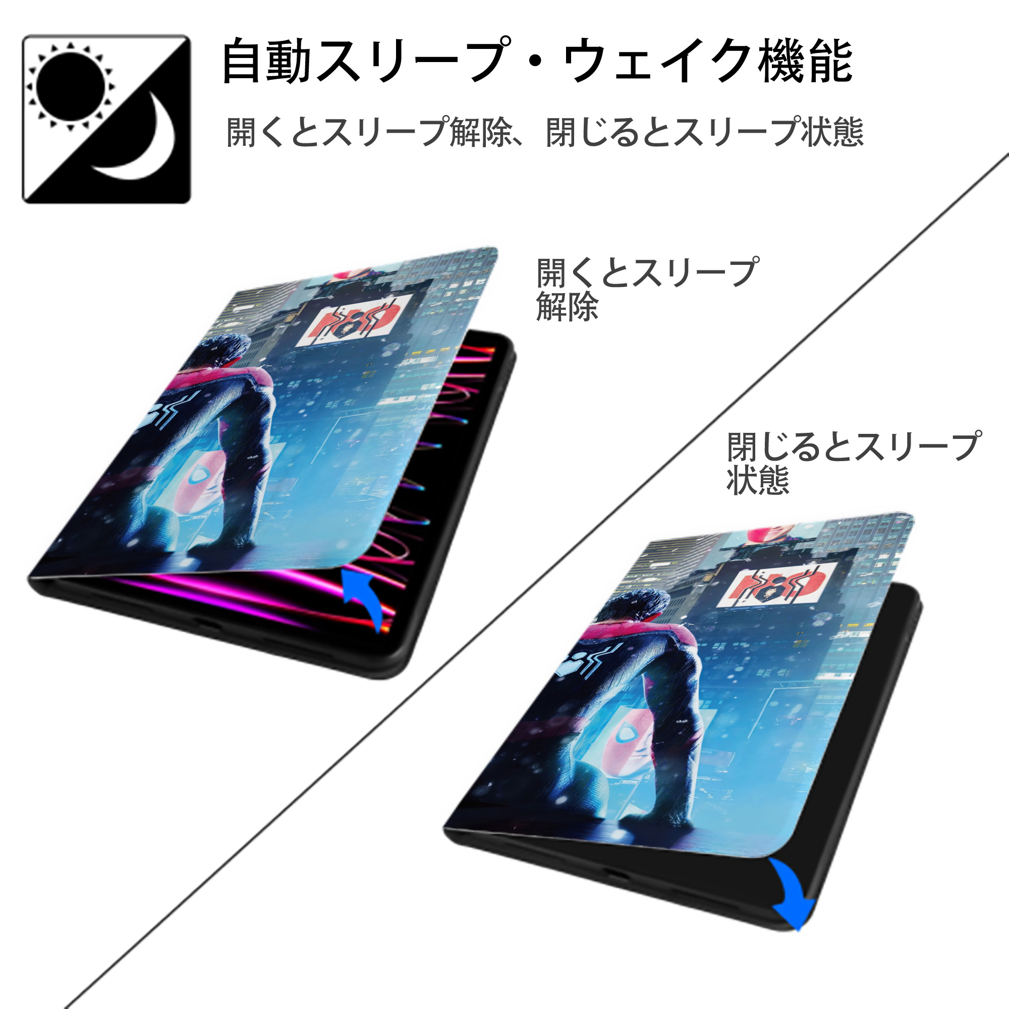 Spider Man スパイダーマン IPad ケース ブック型 PUレザー TPU 耐衝撃 軽量 薄型 ペン収納なし 全面保護 IPad 各モデル対応