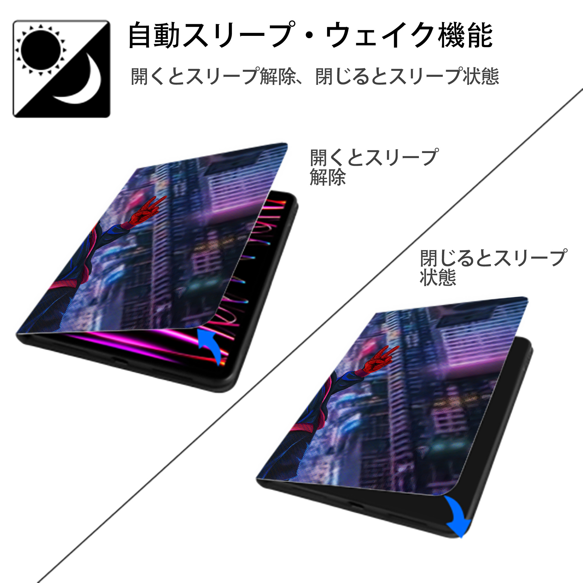 Spider Man スパイダーマン IPad ケース ブック型 PUレザー TPU 耐衝撃 軽量 薄型 ペン収納なし 全面保護 IPad 各モデル対応