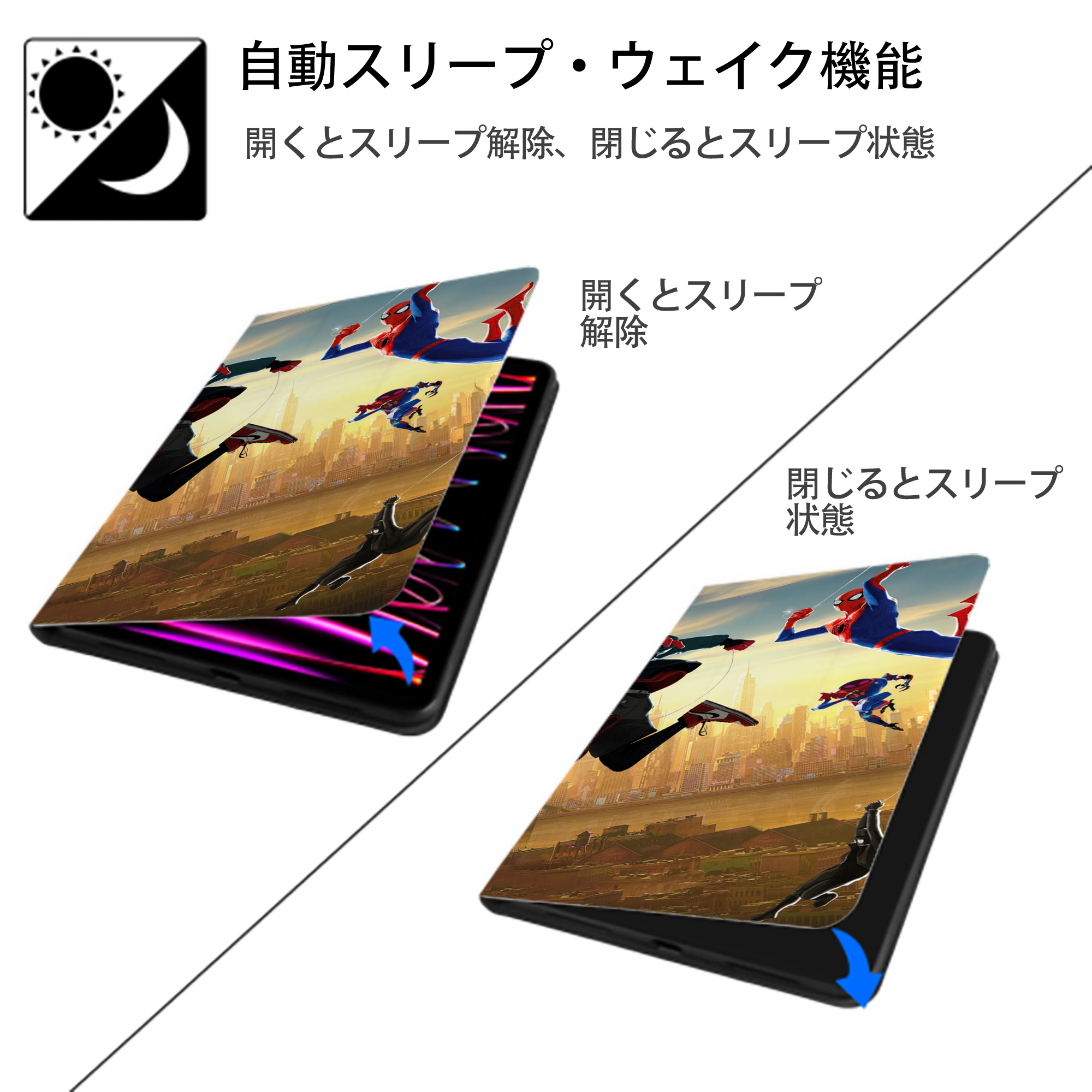 Spider Man スパイダーマン IPad ケース ブック型 PUレザー TPU 耐衝撃 軽量 薄型 ペン収納なし 全面保護 IPad 各モデル対応