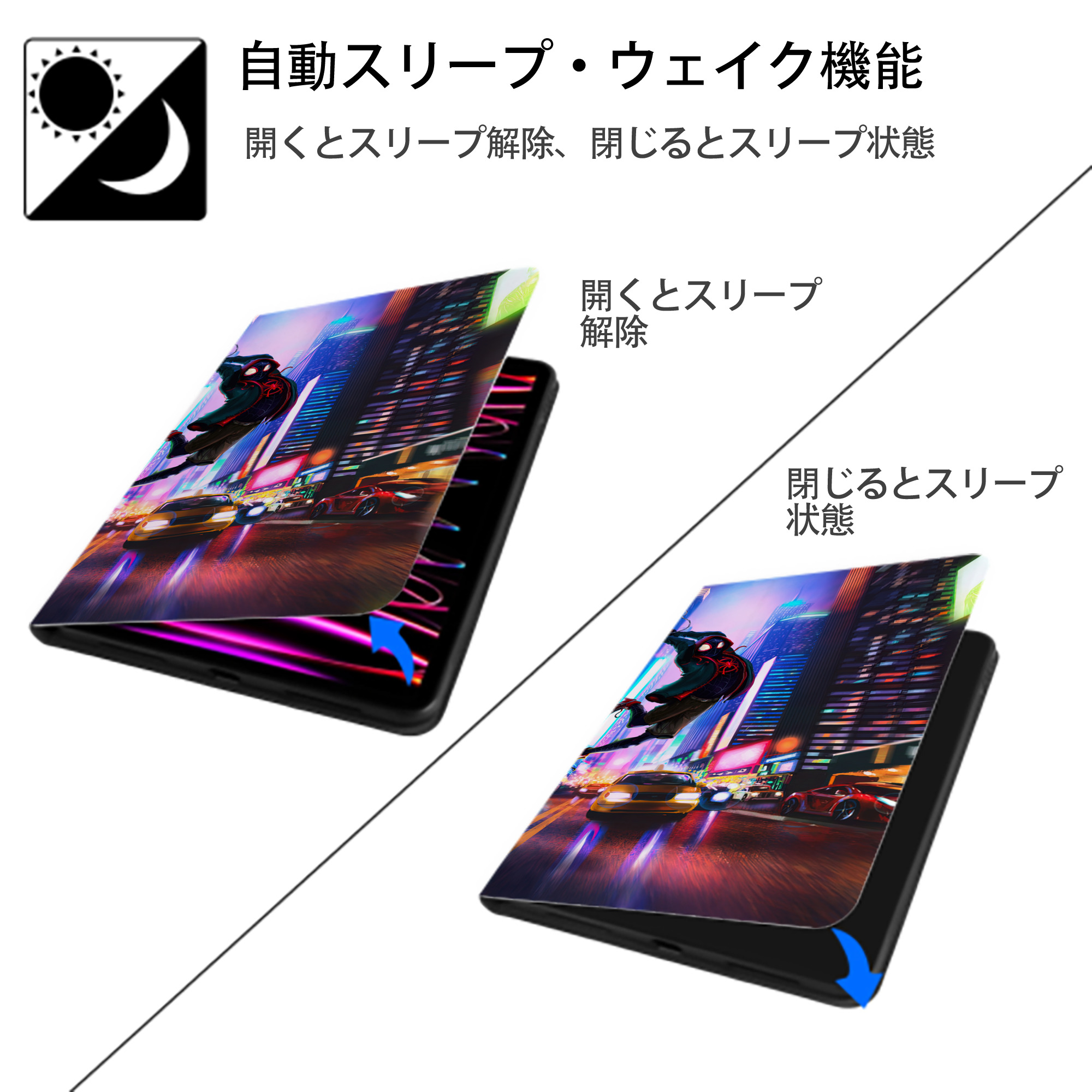 Spider Man スパイダーマン IPad ケース ブック型 PUレザー TPU 耐衝撃 軽量 薄型 ペン収納なし 全面保護 IPad 各モデル対応