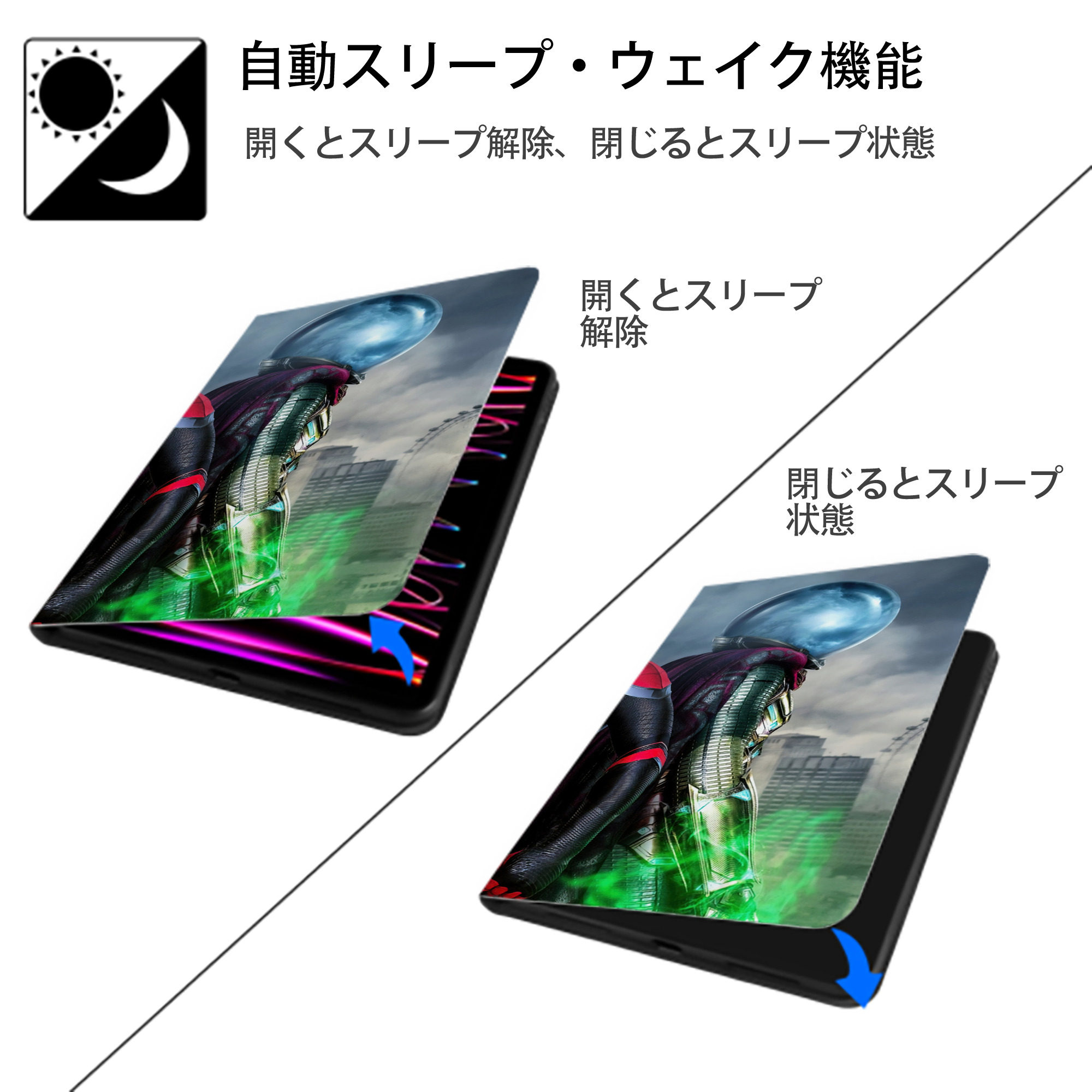 Spider Man スパイダーマン IPad ケース ブック型 PUレザー TPU 耐衝撃 軽量 薄型 ペン収納なし 全面保護 IPad 各モデル対応