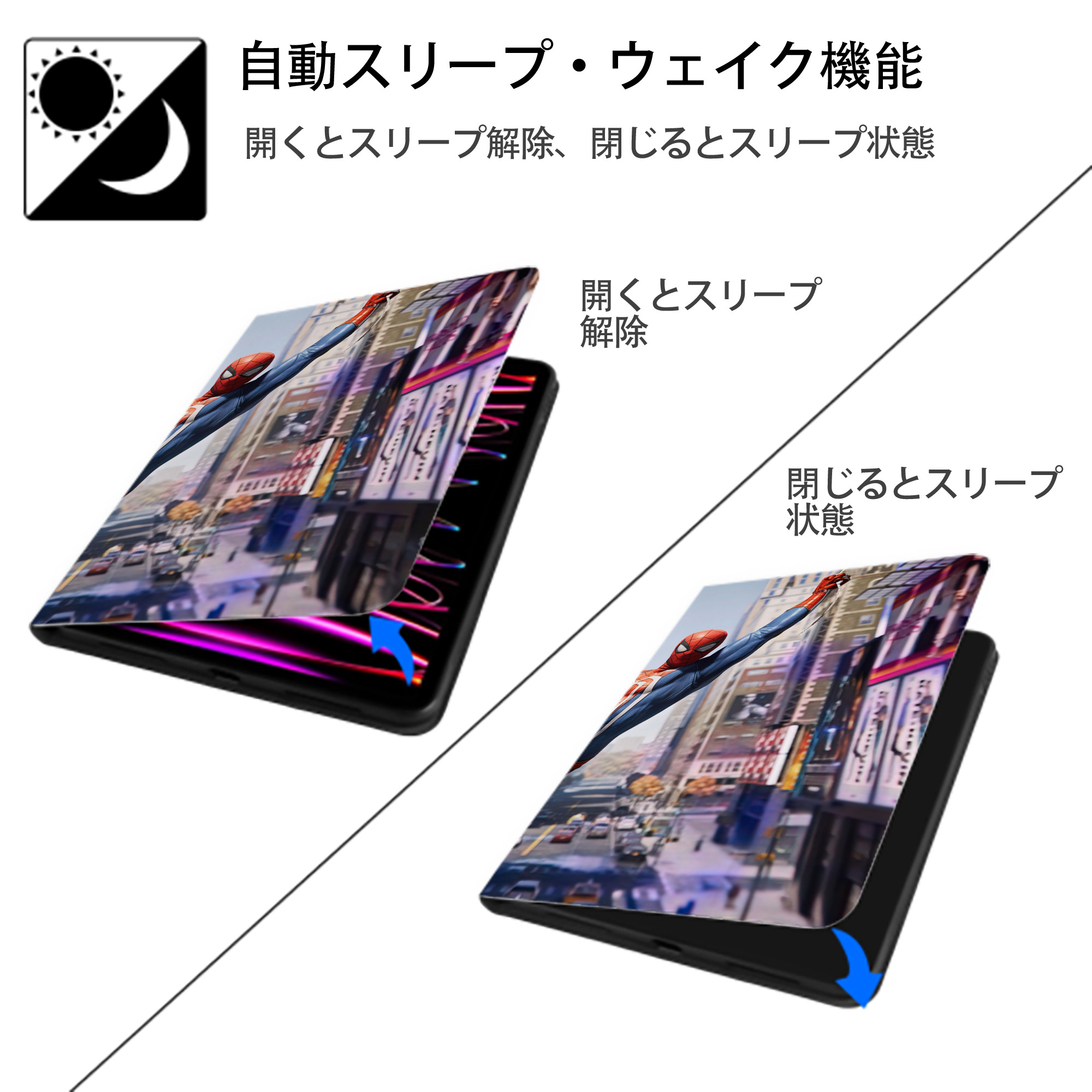 Spider Man スパイダーマン IPad ケース ブック型 PUレザー TPU 耐衝撃 軽量 薄型 ペン収納なし 全面保護 IPad 各モデル対応