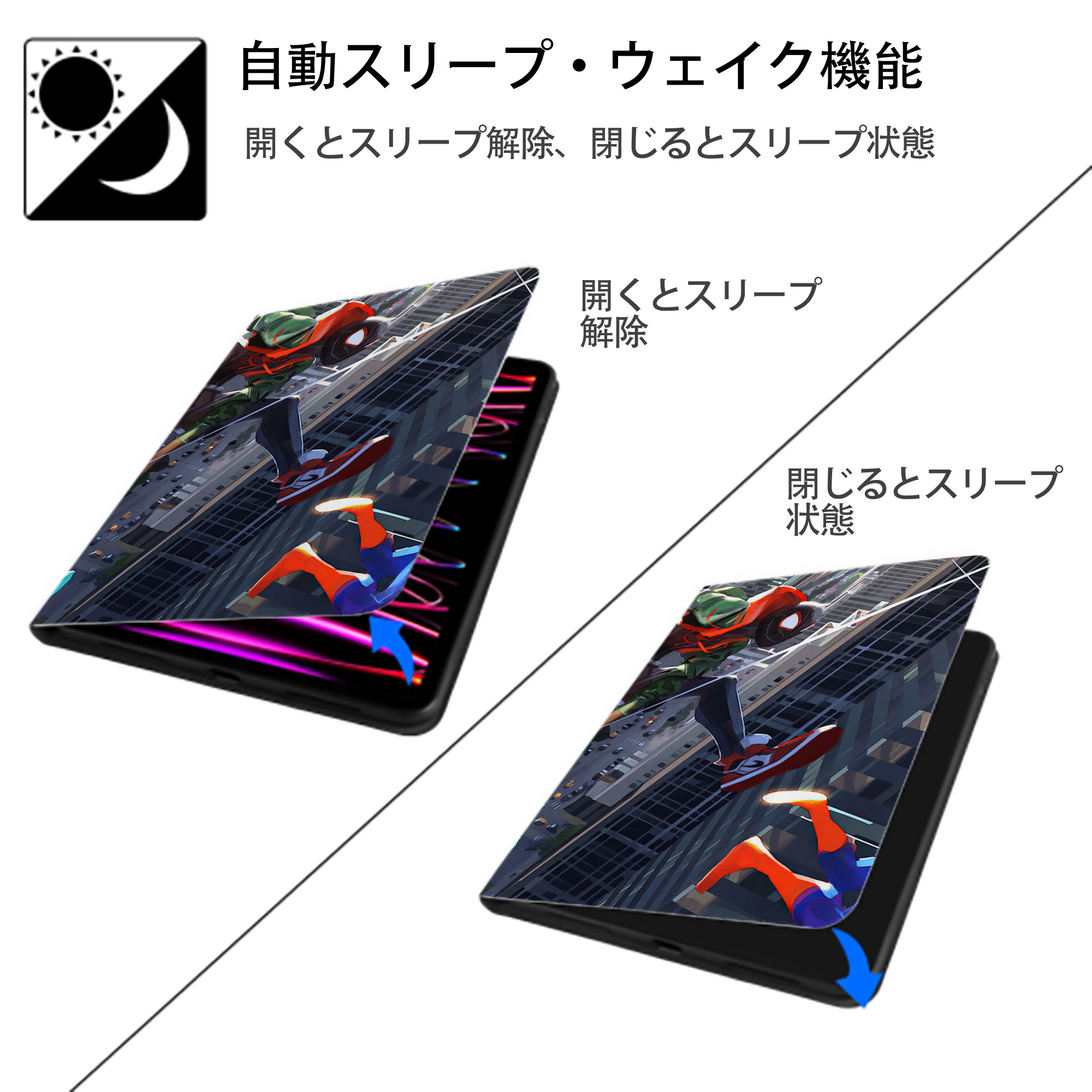 Spider Man スパイダーマン IPad ケース ブック型 PUレザー TPU 耐衝撃 軽量 薄型 ペン収納なし 全面保護 IPad 各モデル対応