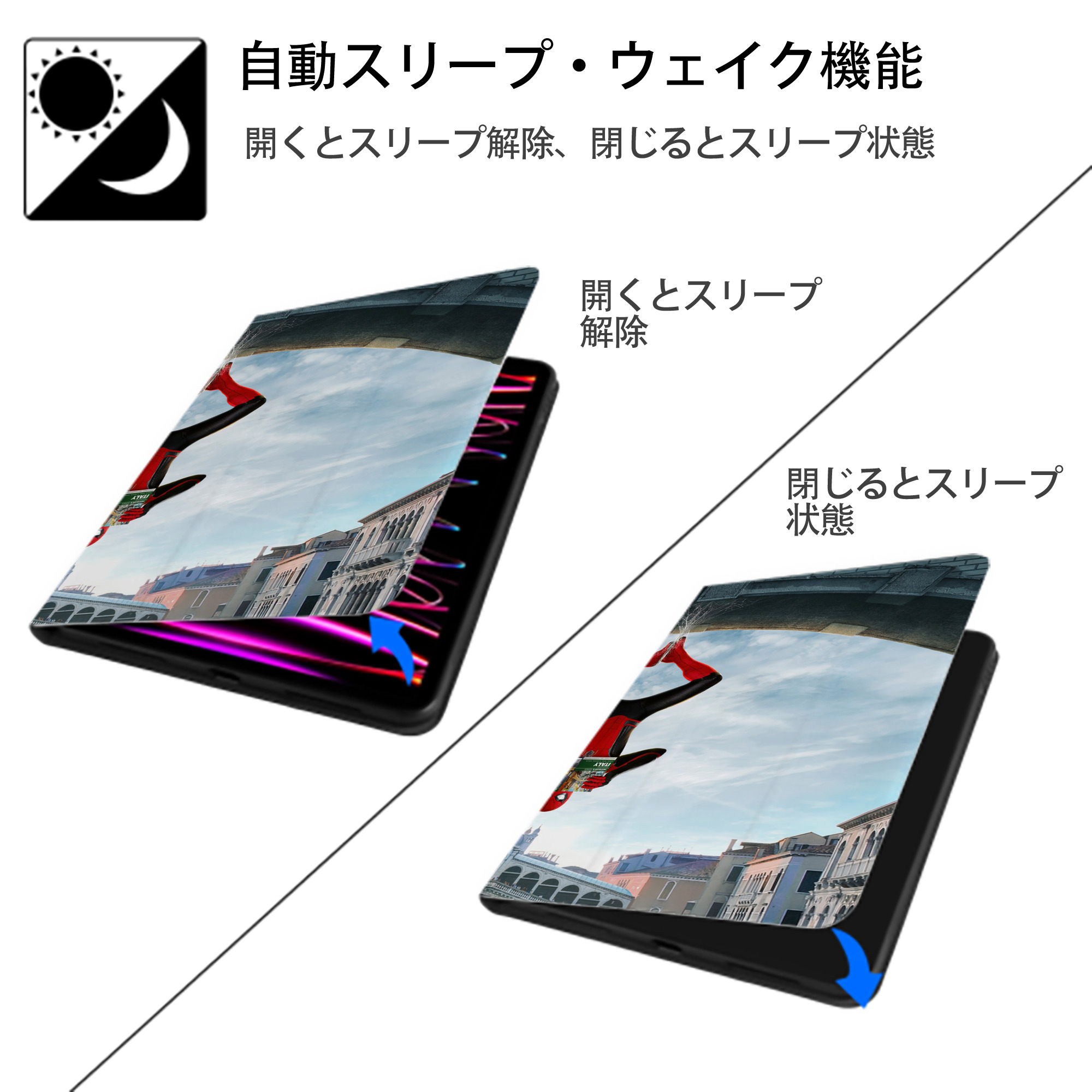 Spider Man スパイダーマン IPad ケース ブック型 PUレザー TPU 耐衝撃 軽量 薄型 ペン収納なし 全面保護 IPad 各モデル対応