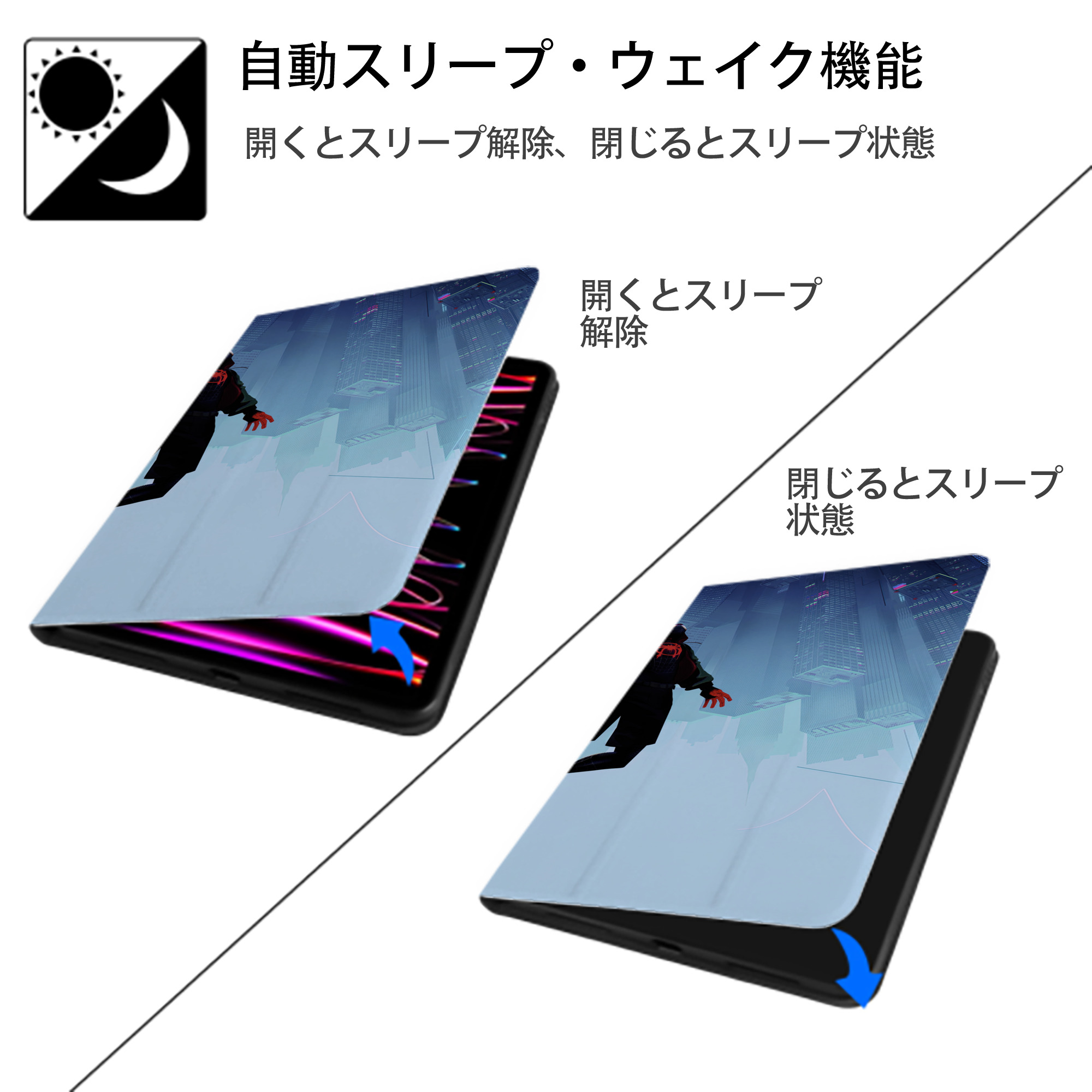 Spider Man スパイダーマン IPad ケース ブック型 PUレザー TPU 耐衝撃 軽量 薄型 ペン収納なし 全面保護 IPad 各モデル対応