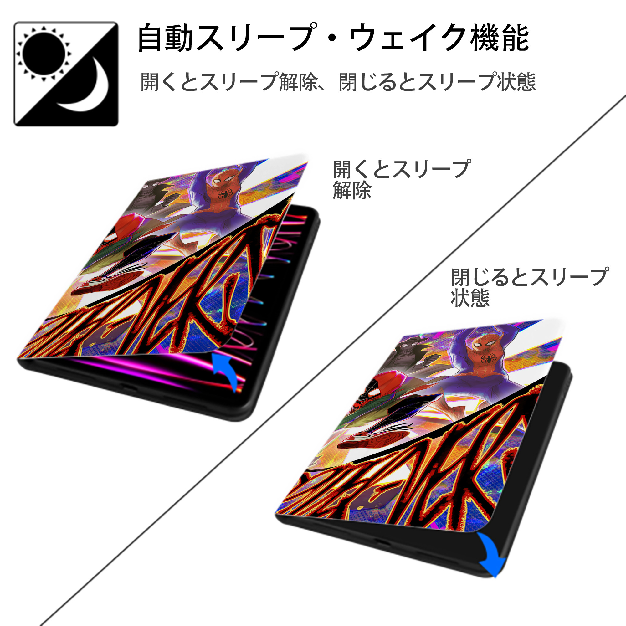 Spider Man スパイダーマン IPad ケース ブック型 PUレザー TPU 耐衝撃 軽量 薄型 ペン収納なし 全面保護 IPad 各モデル対応