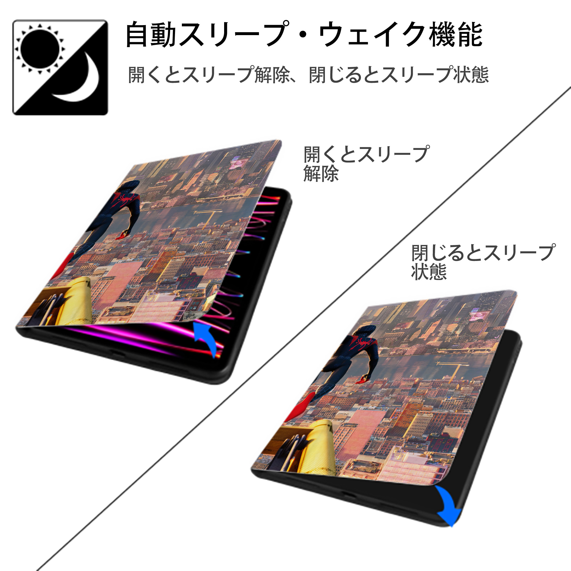 Spider Man スパイダーマン IPad ケース ブック型 PUレザー TPU 耐衝撃 軽量 薄型 ペン収納なし 全面保護 IPad 各モデル対応