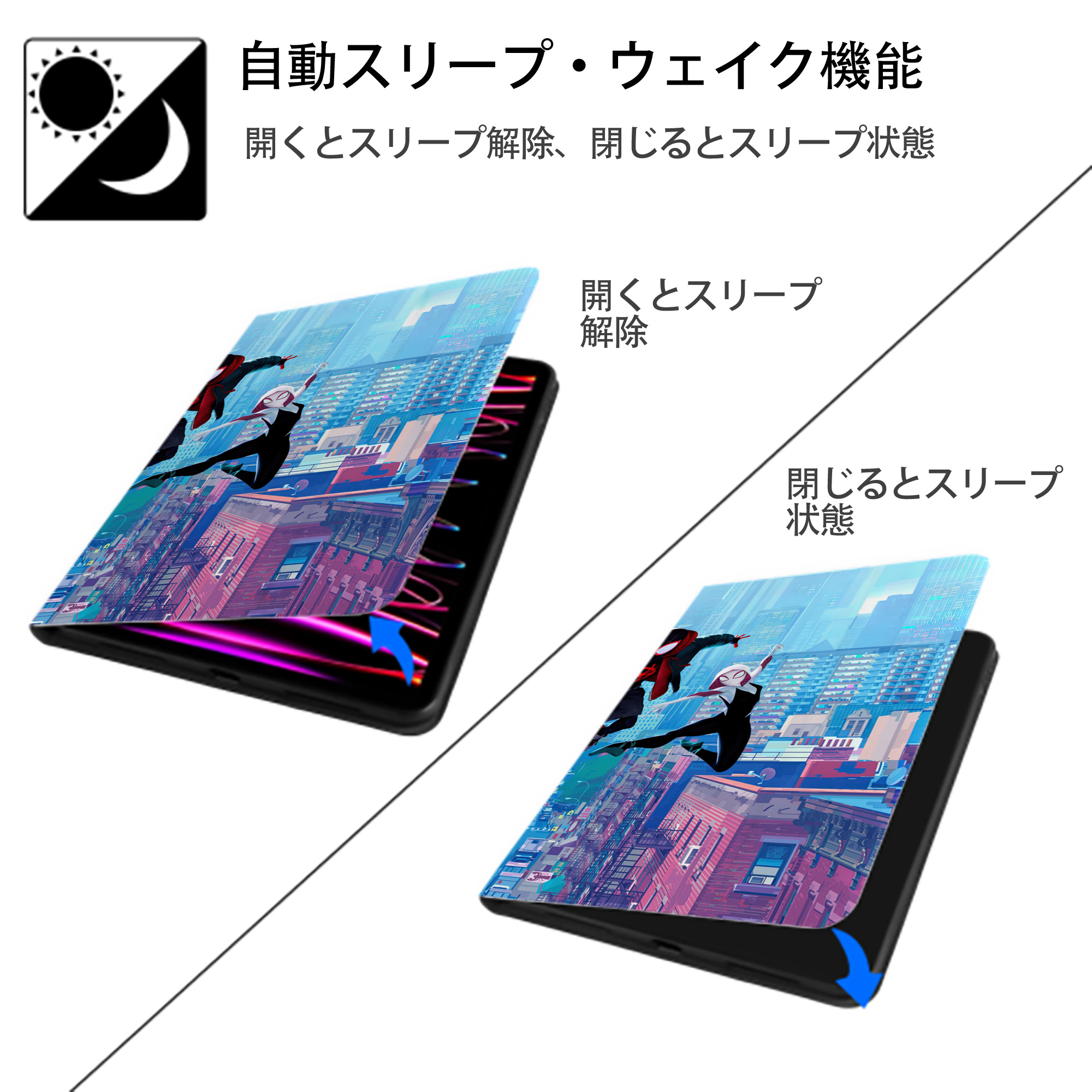Spider Man スパイダーマン IPad ケース ブック型 PUレザー TPU 耐衝撃 軽量 薄型 ペン収納なし 全面保護 IPad 各モデル対応