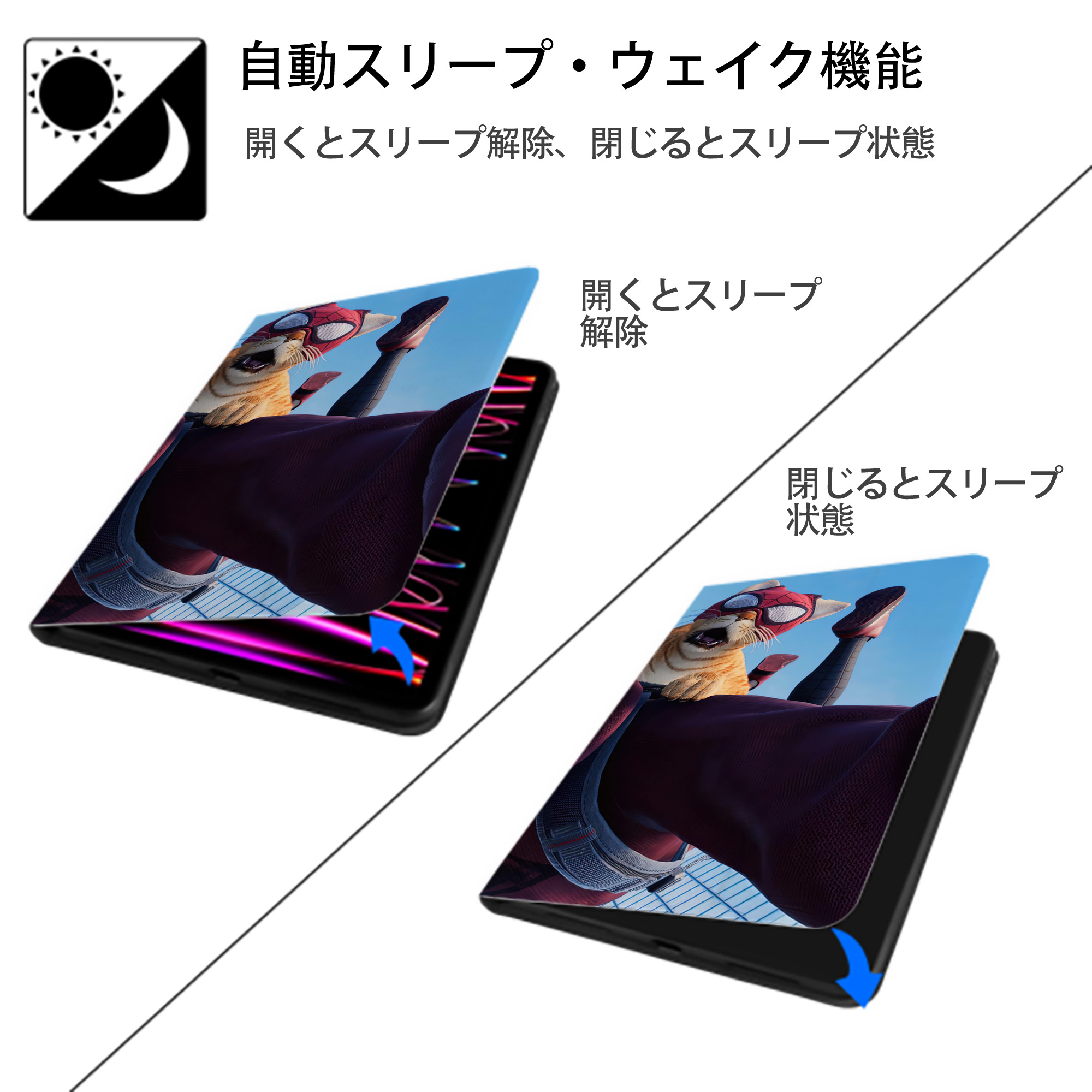 Spider Man スパイダーマン IPad ケース ブック型 PUレザー TPU 耐衝撃 軽量 薄型 ペン収納なし 全面保護 IPad 各モデル対応