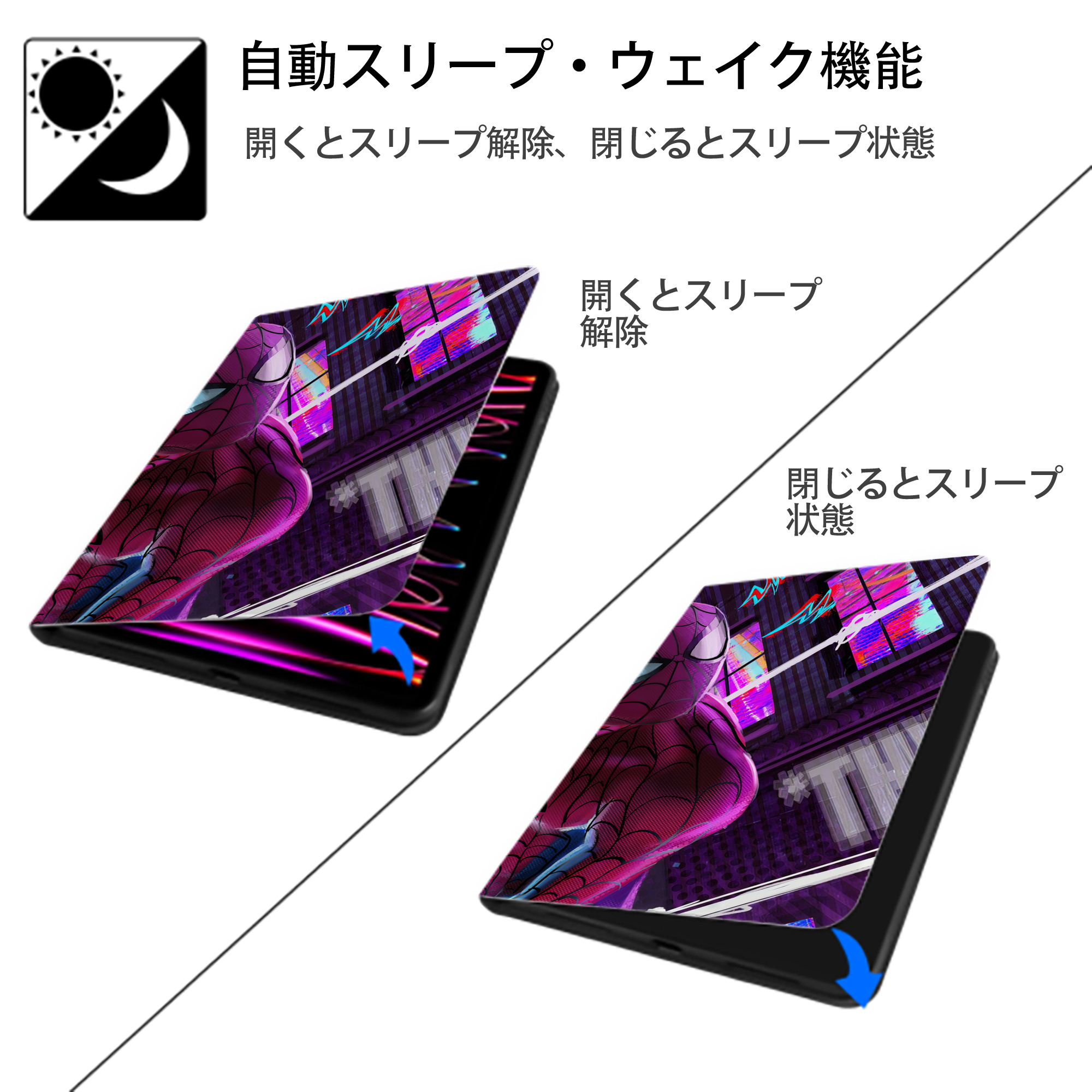Spider Man スパイダーマン IPad ケース ブック型 PUレザー TPU 耐衝撃 軽量 薄型 ペン収納なし 全面保護 IPad 各モデル対応