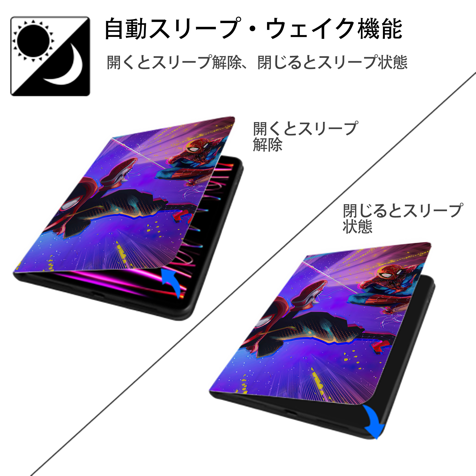 Spider Man スパイダーマン IPad ケース ブック型 PUレザー TPU 耐衝撃 軽量 薄型 ペン収納なし 全面保護 IPad 各モデル対応