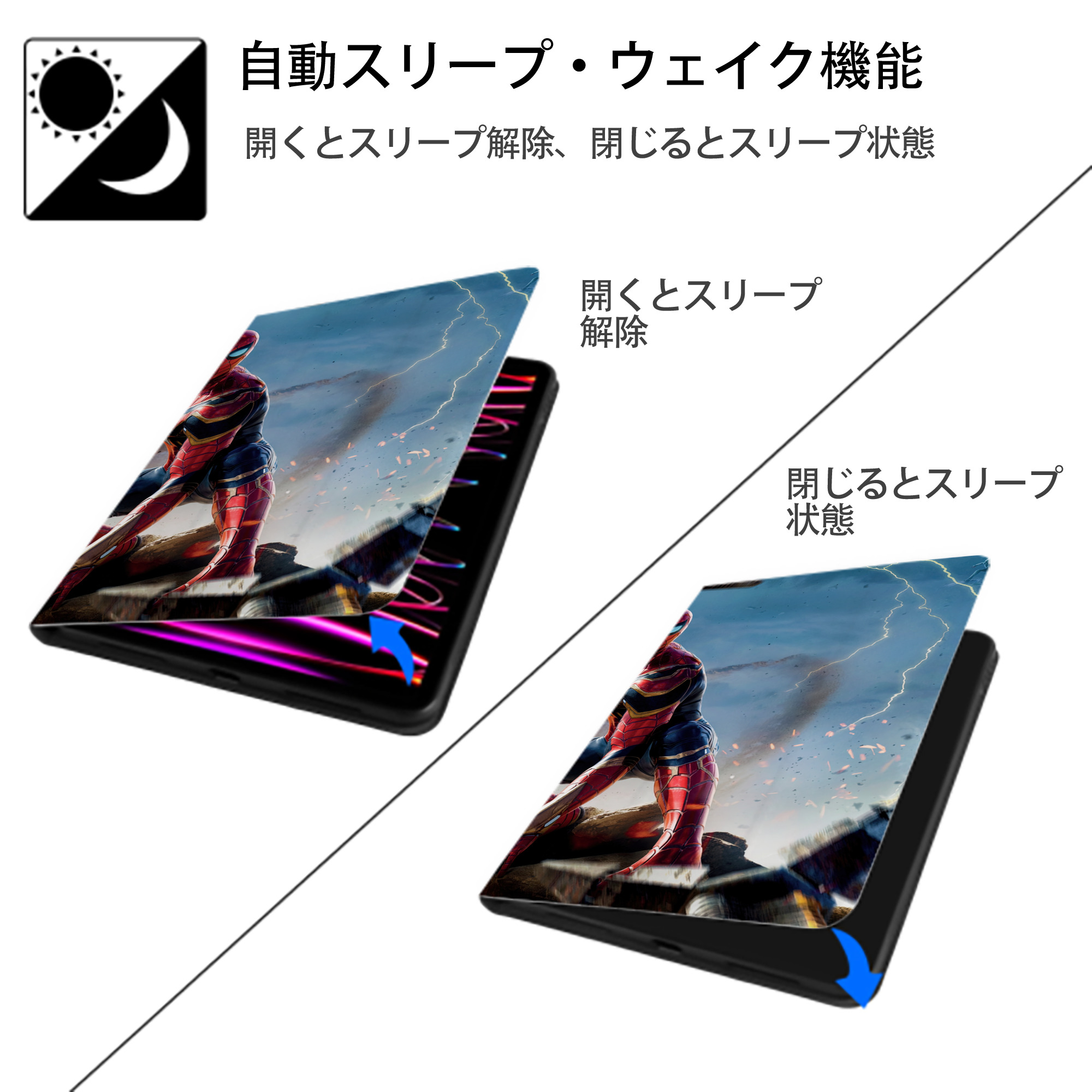 Spider Man スパイダーマン IPad ケース ブック型 PUレザー TPU 耐衝撃 軽量 薄型 ペン収納なし 全面保護 IPad 各モデル対応