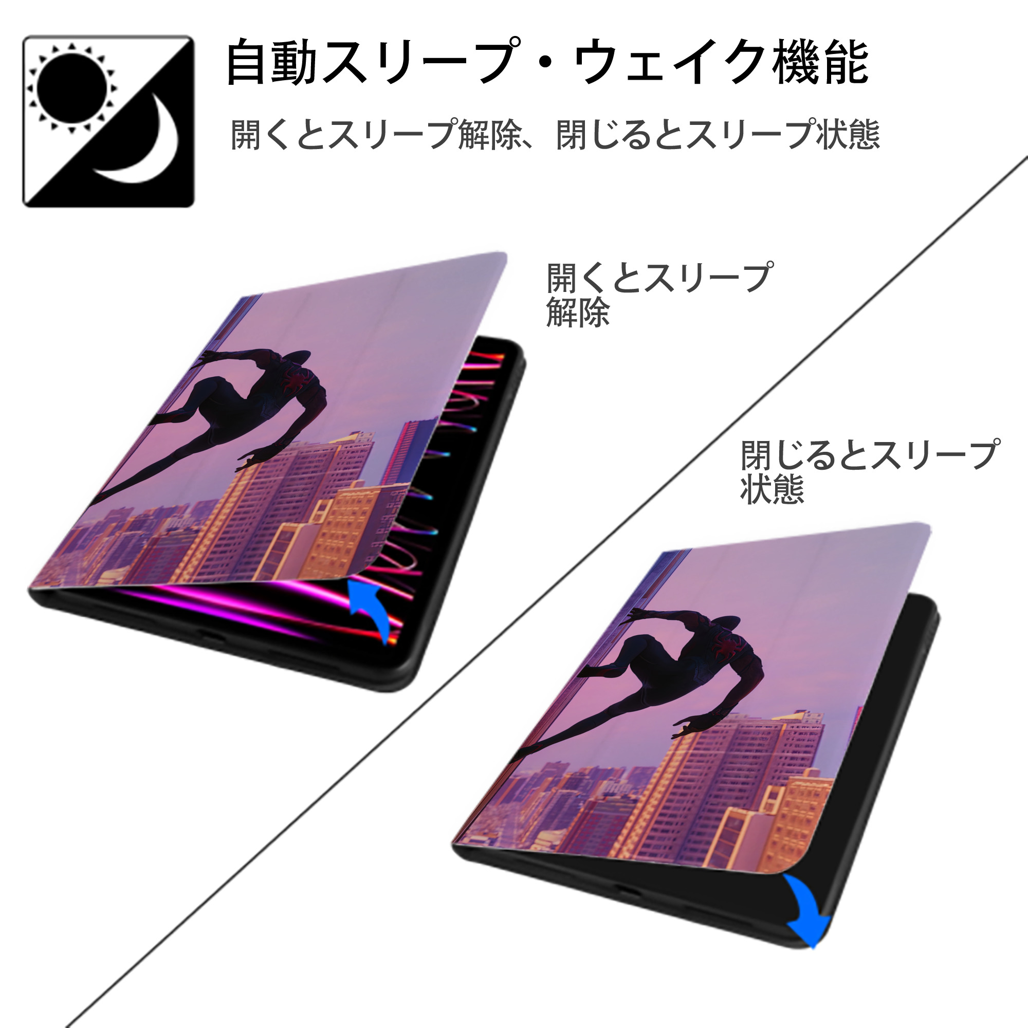 Spider Man スパイダーマン IPad ケース ブック型 PUレザー TPU 耐衝撃 軽量 薄型 ペン収納なし 全面保護 IPad 各モデル対応