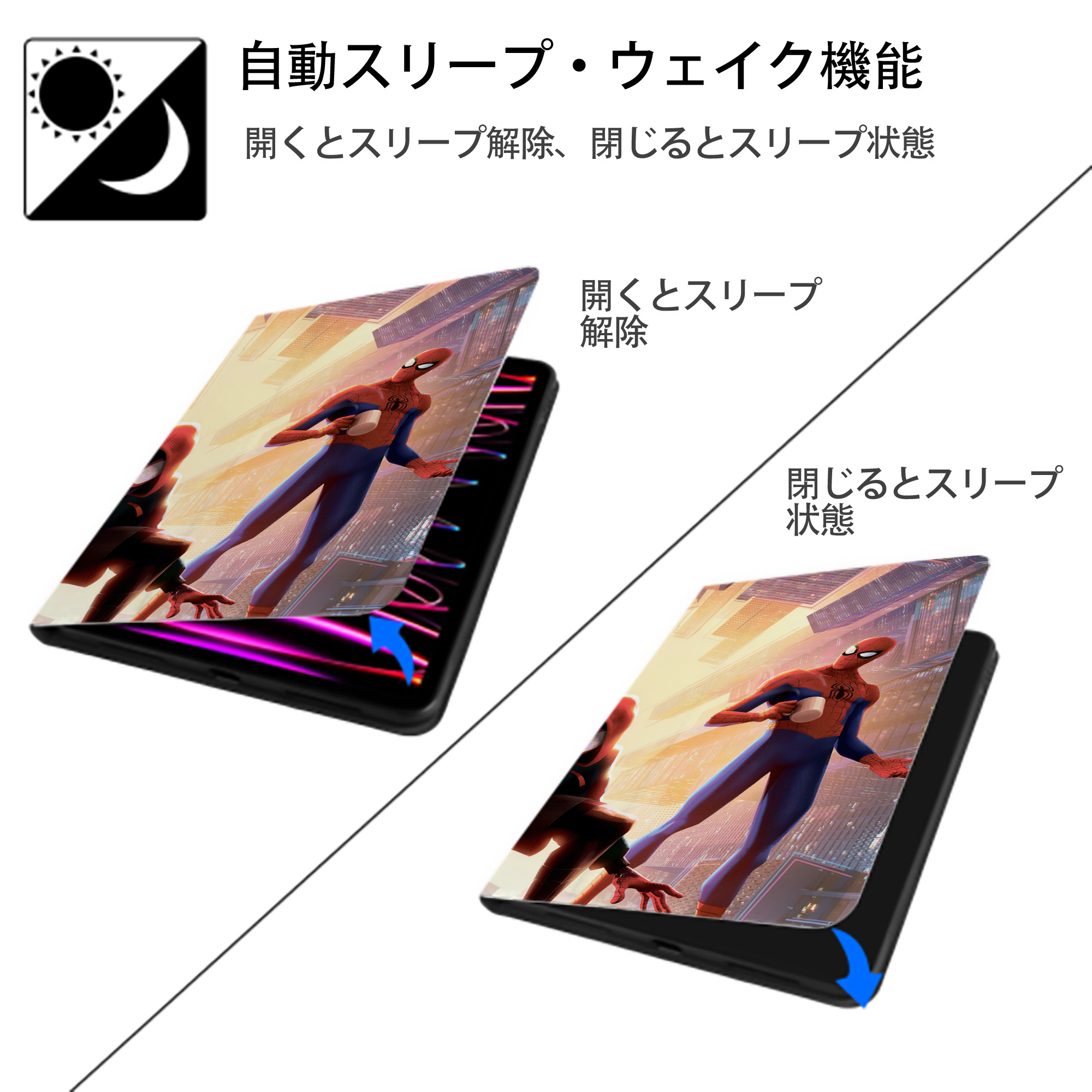 Spider Man スパイダーマン IPad ケース ブック型 PUレザー TPU 耐衝撃 軽量 薄型 ペン収納なし 全面保護 IPad 各モデル対応