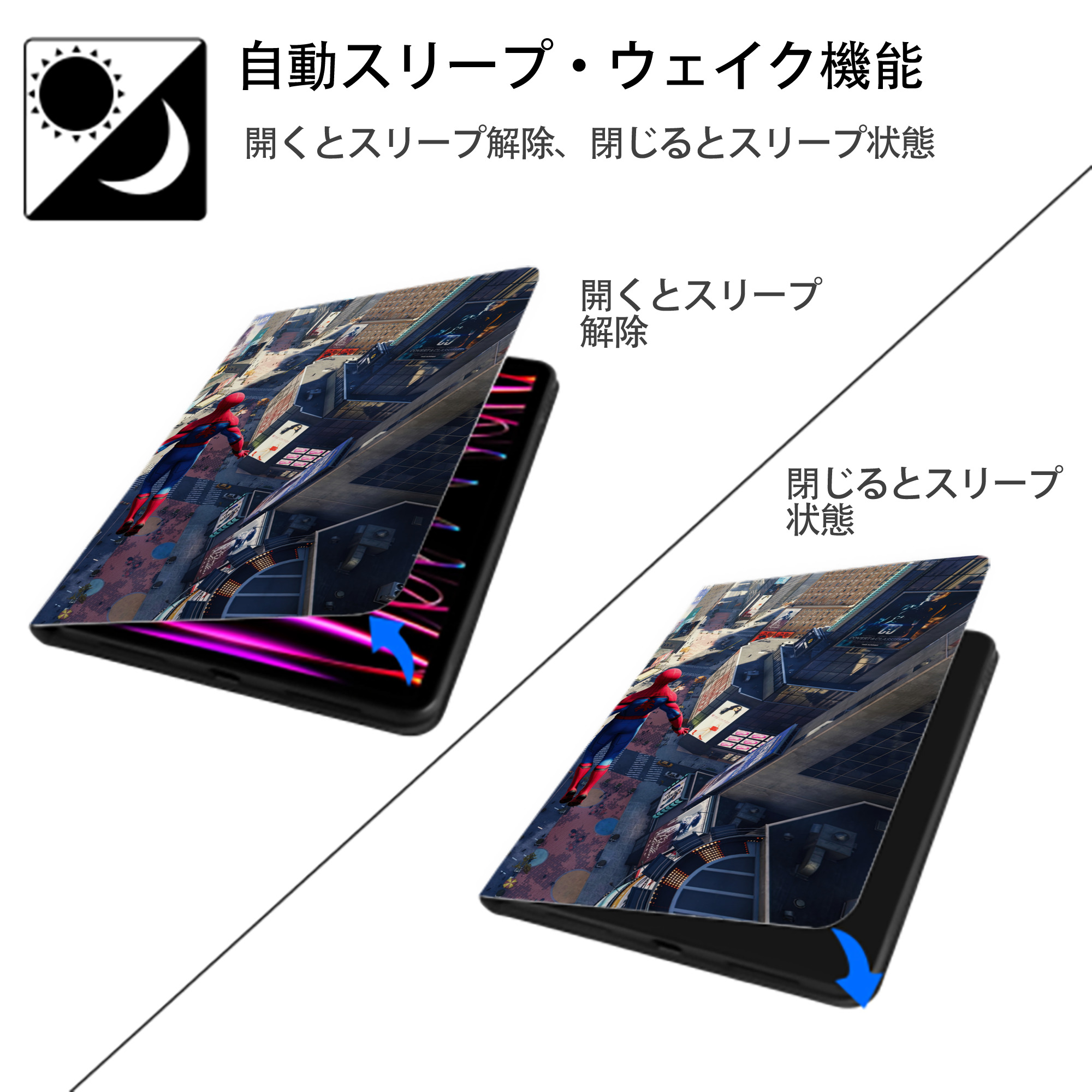 Spider Man スパイダーマン IPad ケース ブック型 PUレザー TPU 耐衝撃 軽量 薄型 ペン収納なし 全面保護 IPad 各モデル対応