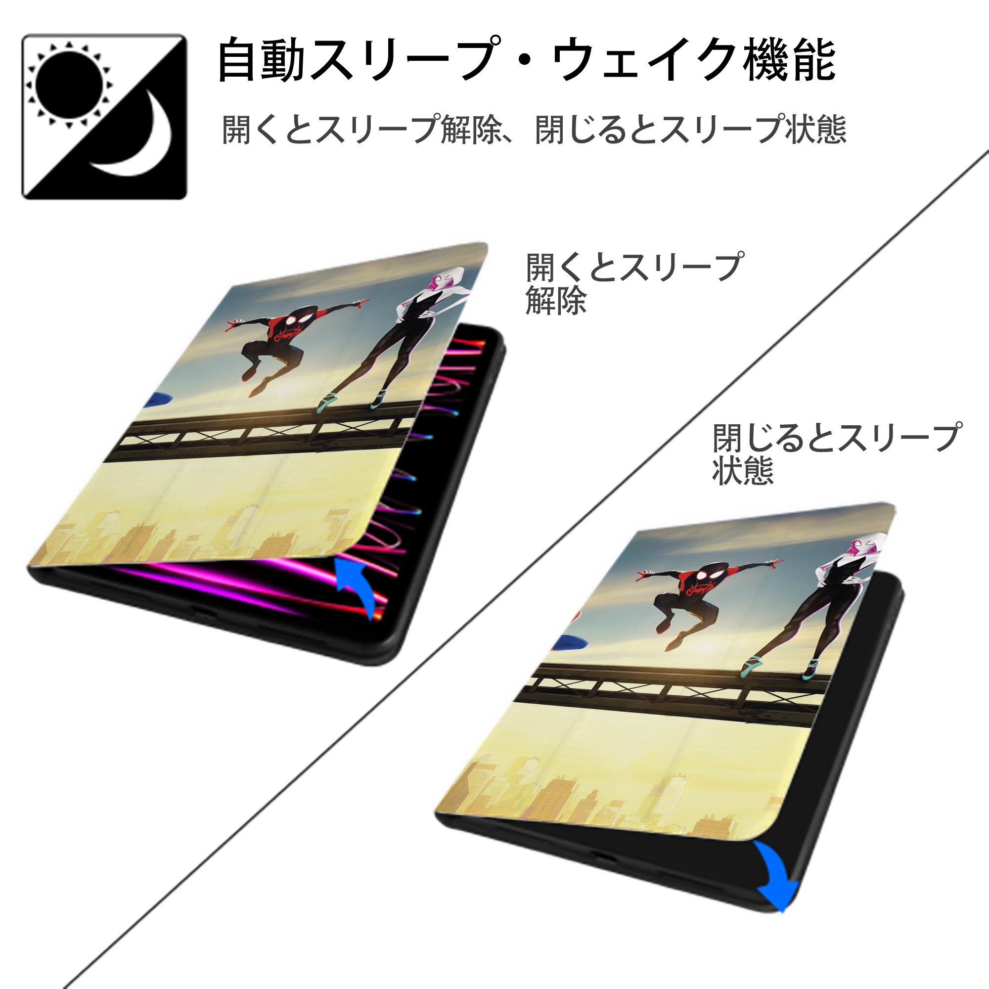 Spider Man スパイダーマン IPad ケース ブック型 PUレザー TPU 耐衝撃 軽量 薄型 ペン収納なし 全面保護 IPad 各モデル対応