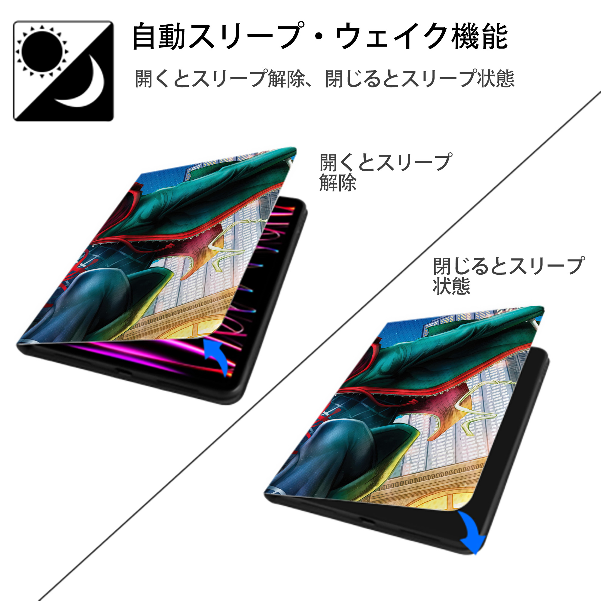 Spider Man スパイダーマン IPad ケース ブック型 PUレザー TPU 耐衝撃 軽量 薄型 ペン収納なし 全面保護 IPad 各モデル対応