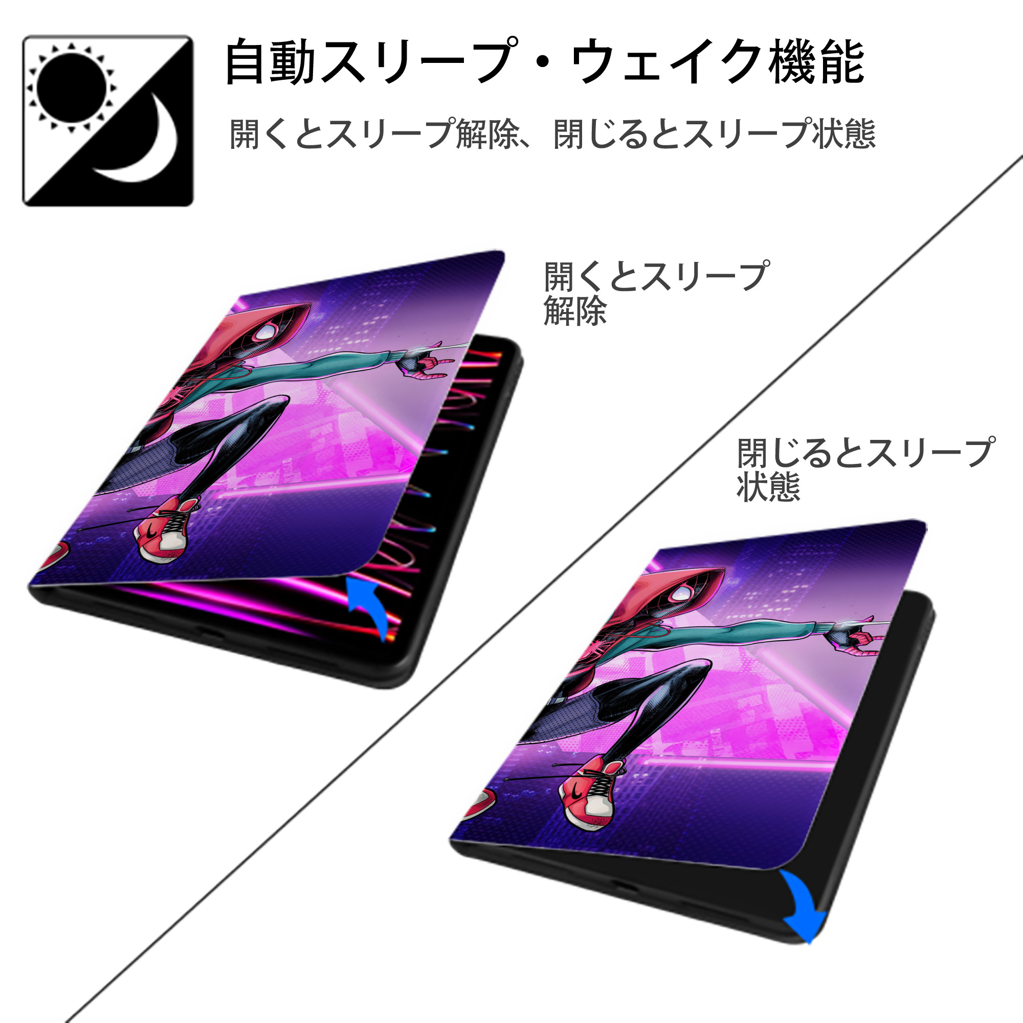 Spider Man スパイダーマン IPad ケース ブック型 PUレザー TPU 耐衝撃 軽量 薄型 ペン収納なし 全面保護 IPad 各モデル対応