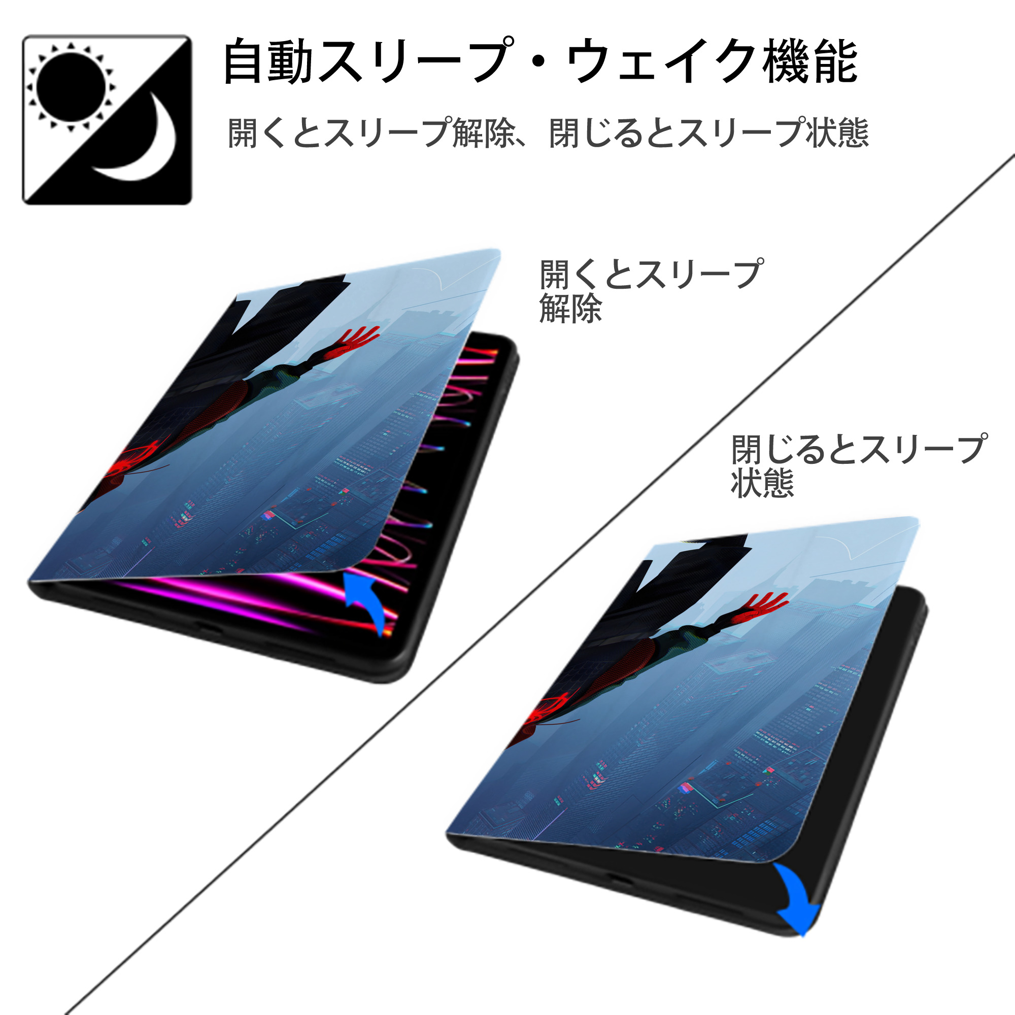Spider Man スパイダーマン IPad ケース ブック型 PUレザー TPU 耐衝撃 軽量 薄型 ペン収納なし 全面保護 IPad 各モデル対応
