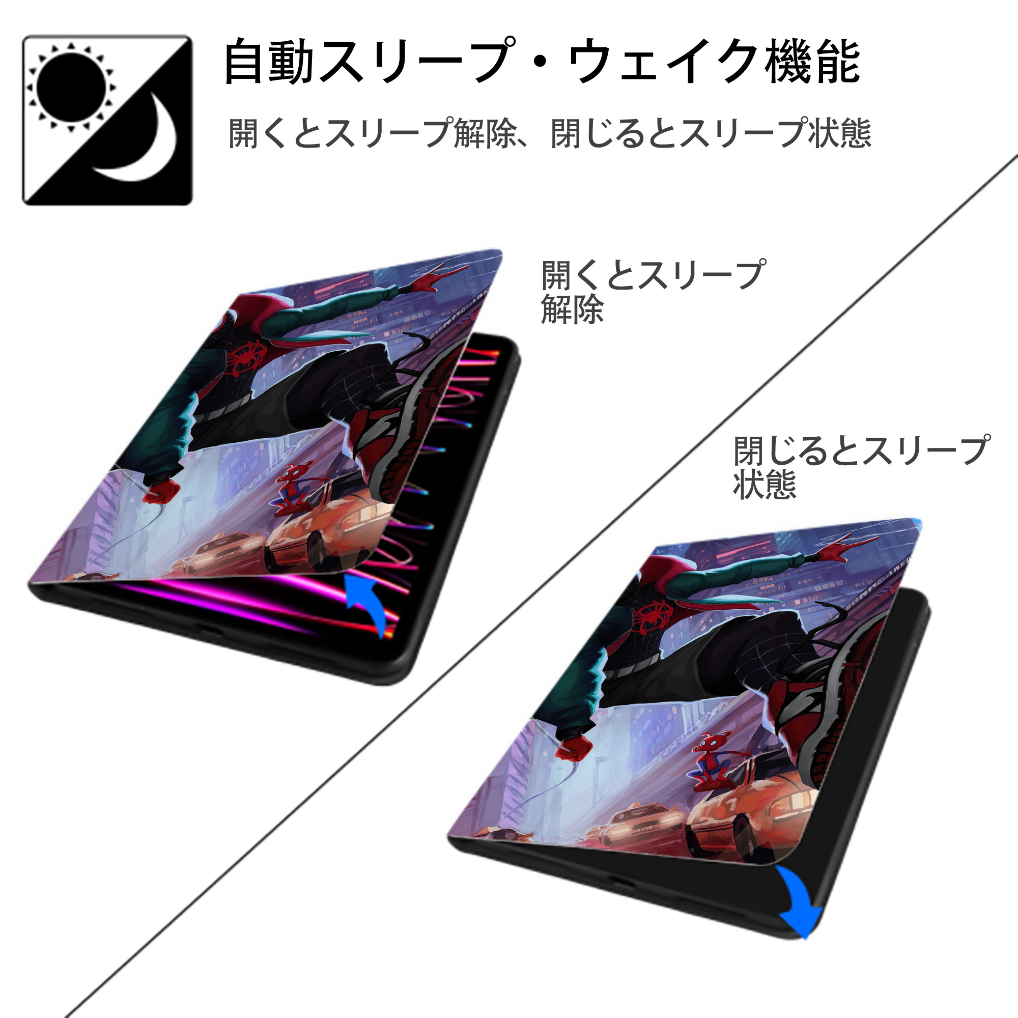 Spider Man スパイダーマン IPad ケース ブック型 PUレザー TPU 耐衝撃 軽量 薄型 ペン収納なし 全面保護 IPad 各モデル対応