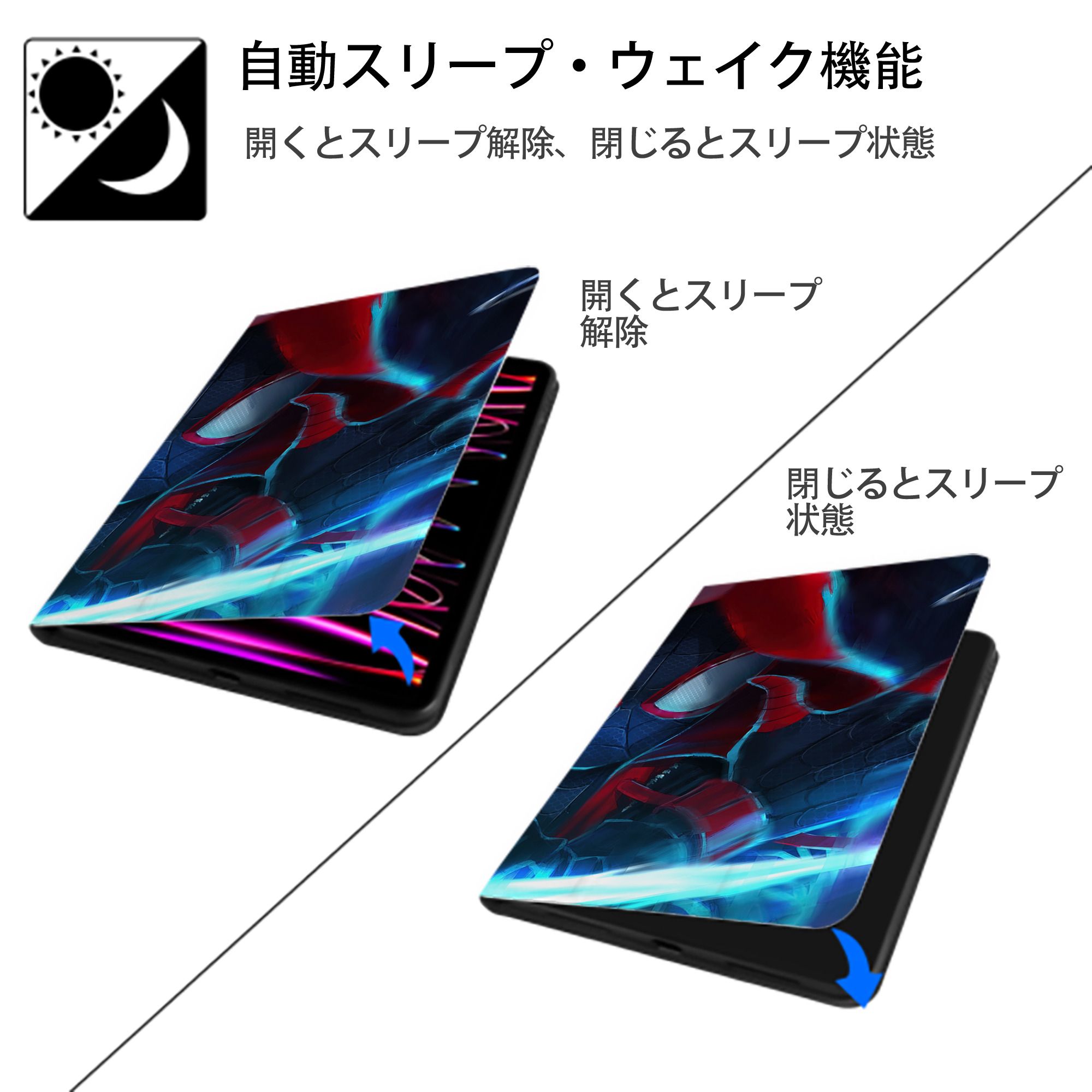 Spider Man スパイダーマン IPad ケース ブック型 PUレザー TPU 耐衝撃 軽量 薄型 ペン収納なし 全面保護 IPad 各モデル対応