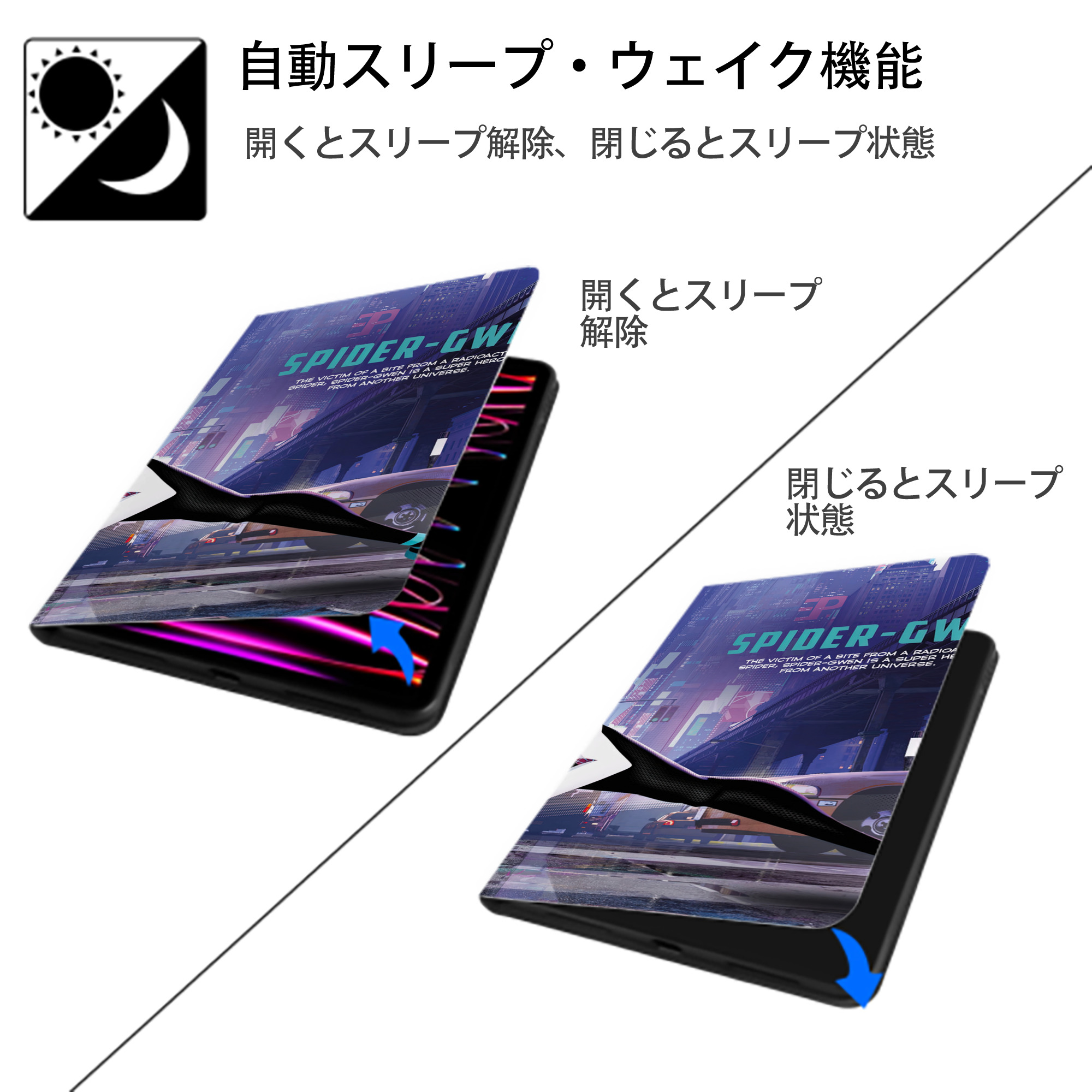 Spider Man スパイダーマン IPad ケース ブック型 PUレザー TPU 耐衝撃 軽量 薄型 ペン収納なし 全面保護 IPad 各モデル対応