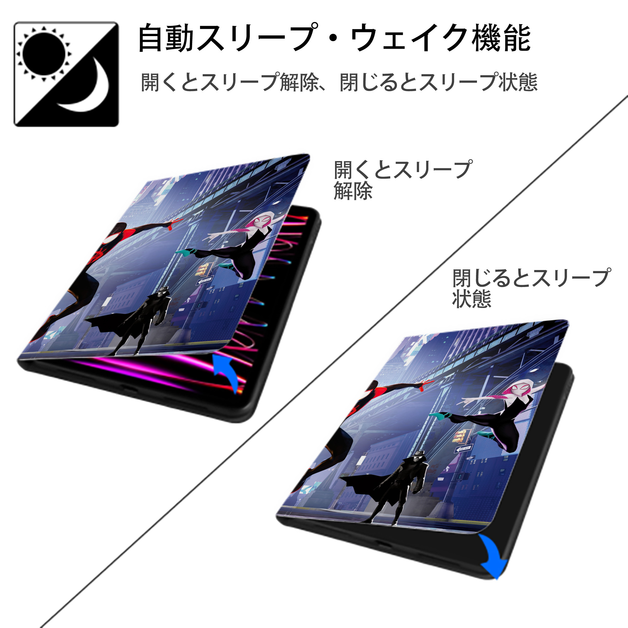 Spider Man スパイダーマン IPad ケース ブック型 PUレザー TPU 耐衝撃 軽量 薄型 ペン収納なし 全面保護 IPad 各モデル対応