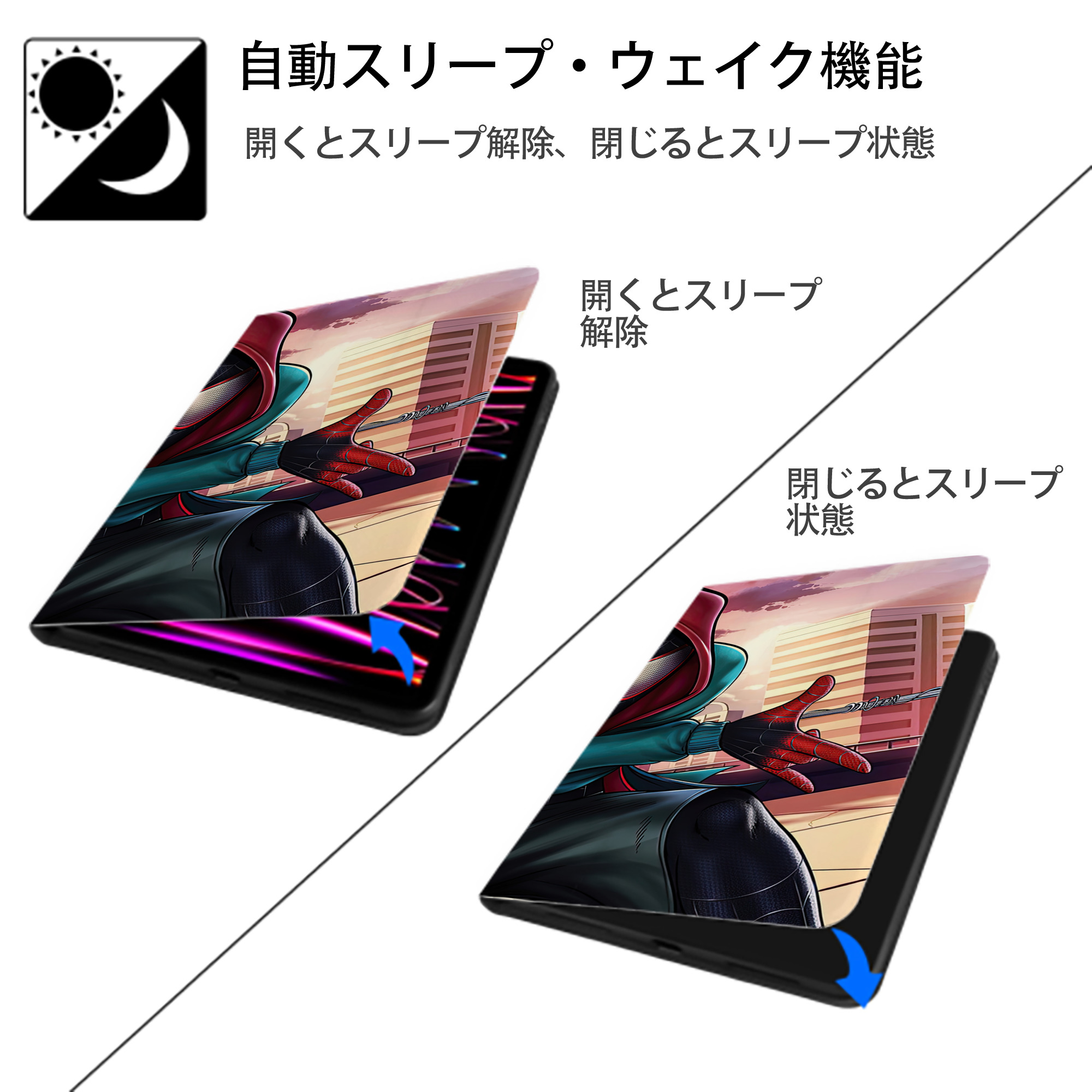 Spider Man スパイダーマン IPad ケース ブック型 PUレザー TPU 耐衝撃 軽量 薄型 ペン収納なし 全面保護 IPad 各モデル対応