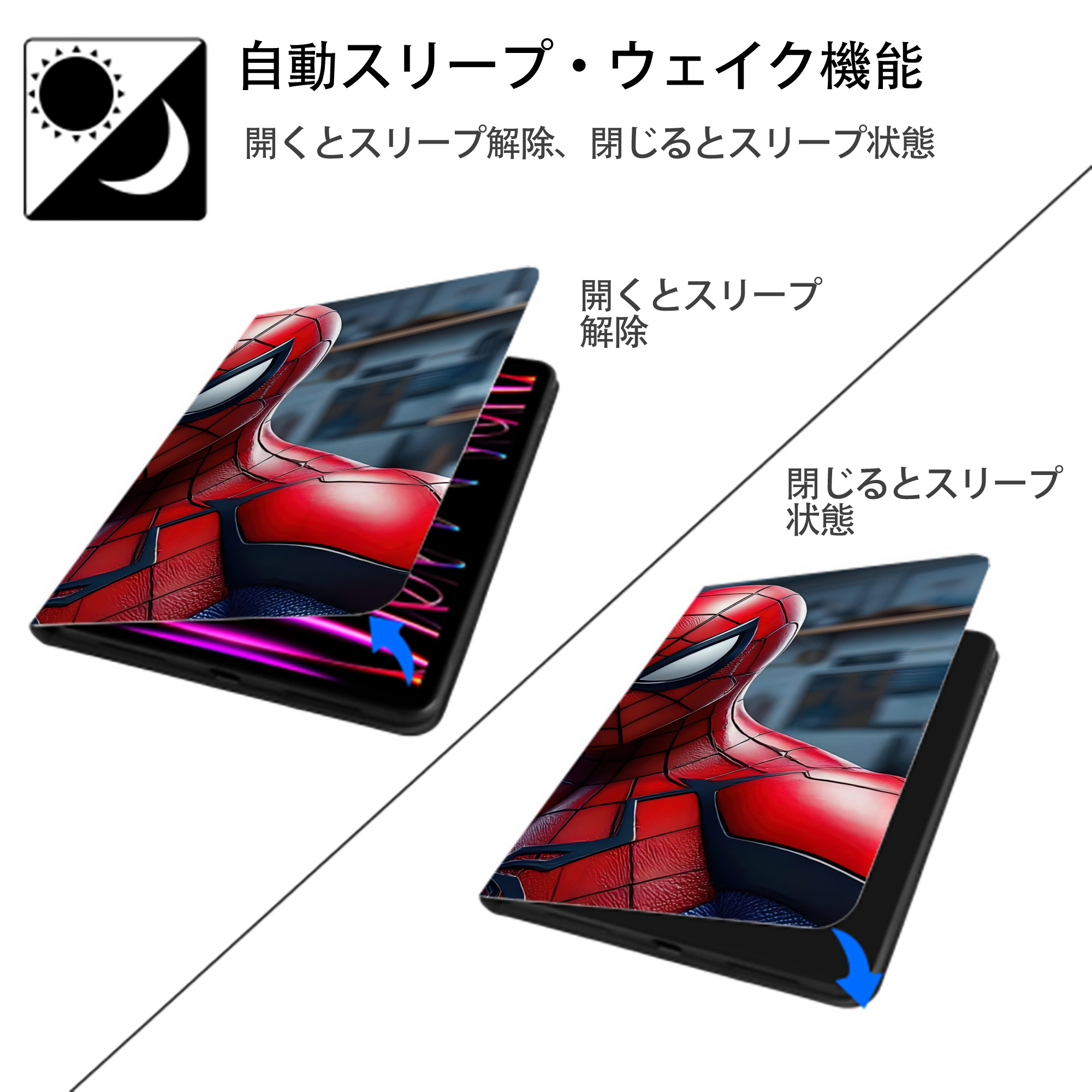 Spider Man スパイダーマン IPad ケース ブック型 PUレザー TPU 耐衝撃 軽量 薄型 ペン収納なし 全面保護 IPad 各モデル対応