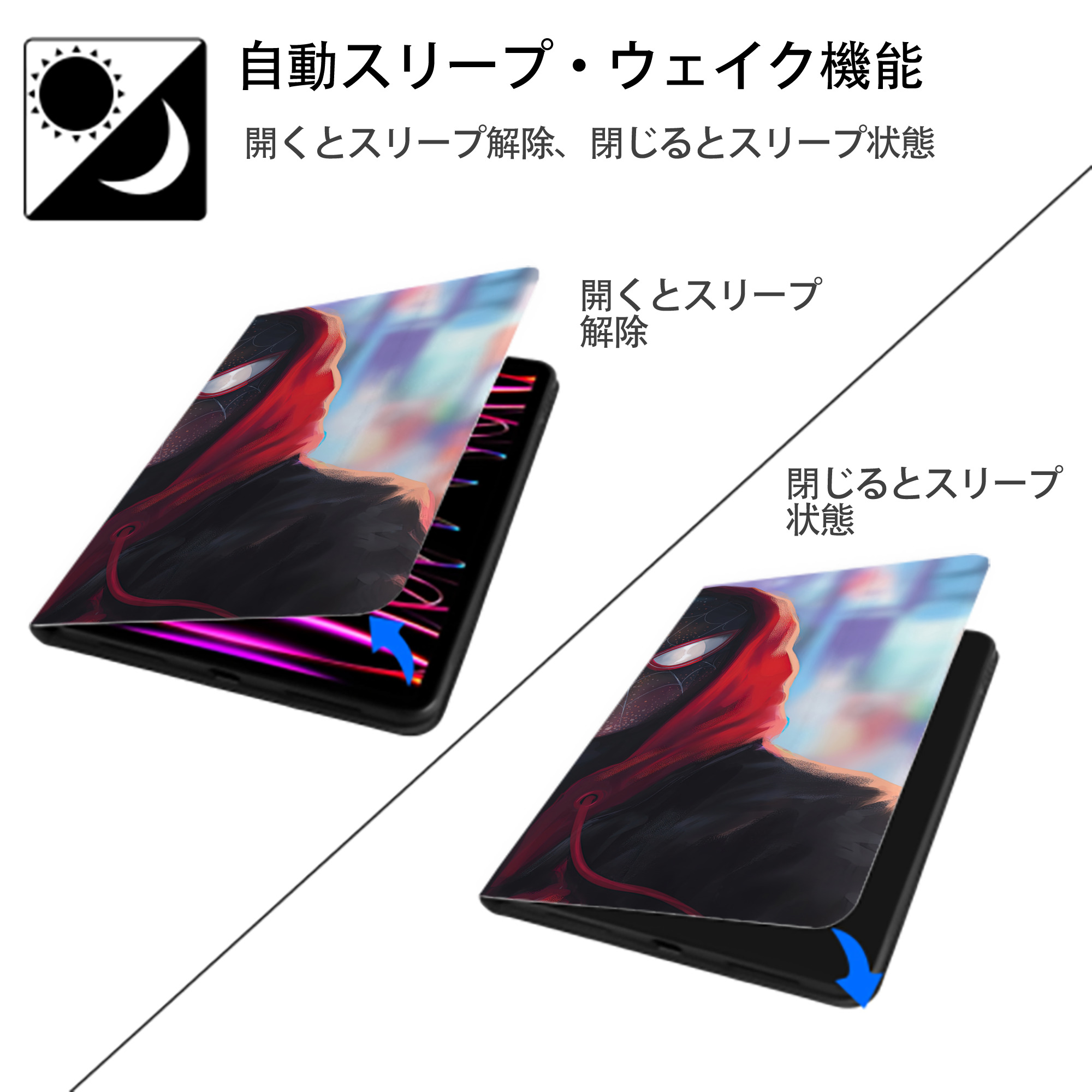 Spider Man スパイダーマン IPad ケース ブック型 PUレザー TPU 耐衝撃 軽量 薄型 ペン収納なし 全面保護 IPad 各モデル対応