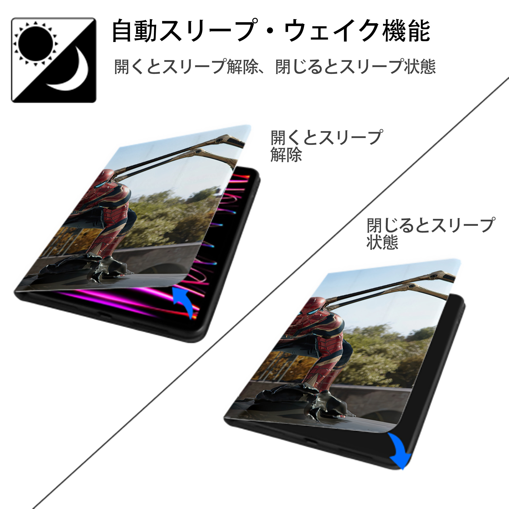 Spider Man スパイダーマン IPad ケース ブック型 PUレザー TPU 耐衝撃 軽量 薄型 ペン収納なし 全面保護 IPad 各モデル対応