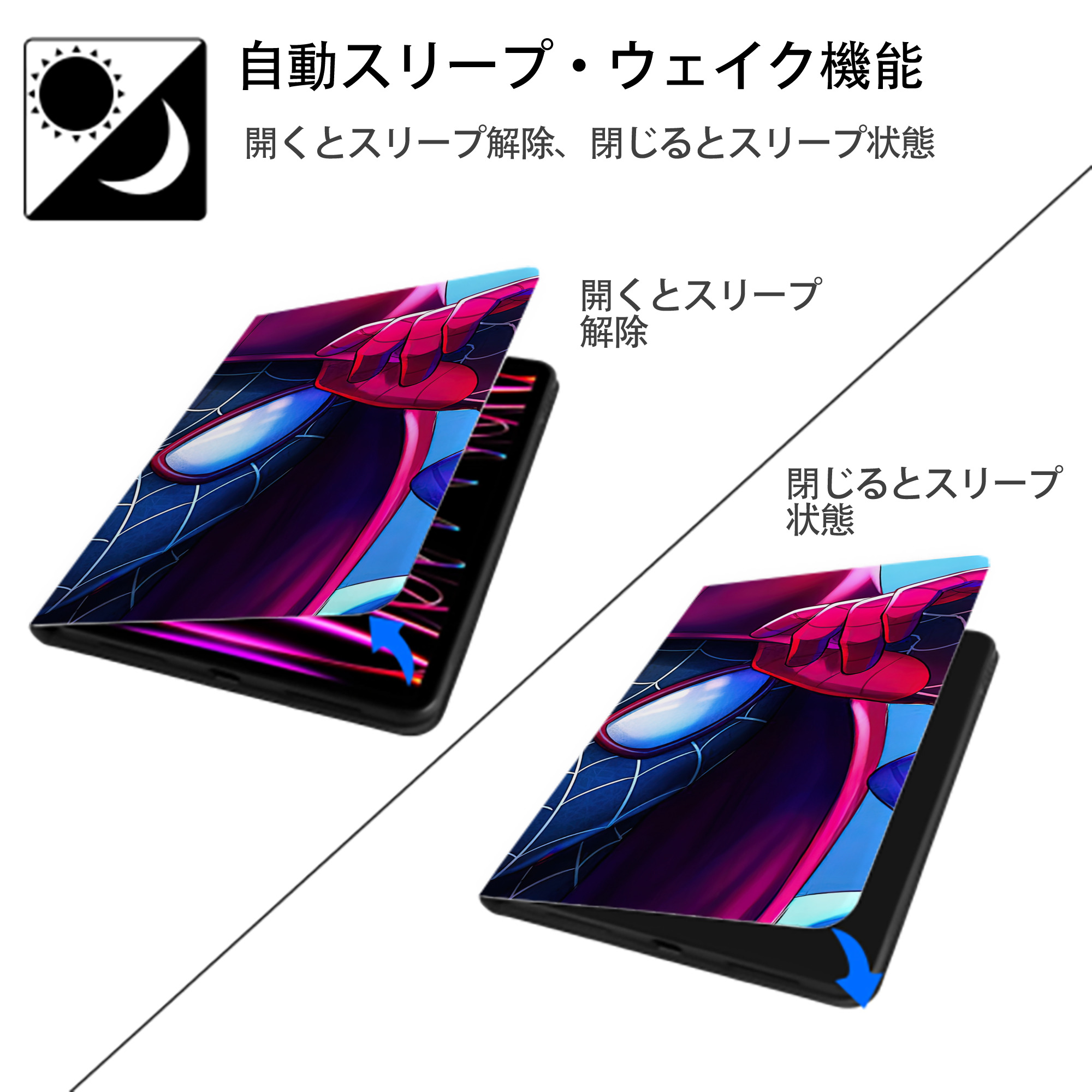 Spider Man スパイダーマン IPad ケース ブック型 PUレザー TPU 耐衝撃 軽量 薄型 ペン収納なし 全面保護 IPad 各モデル対応