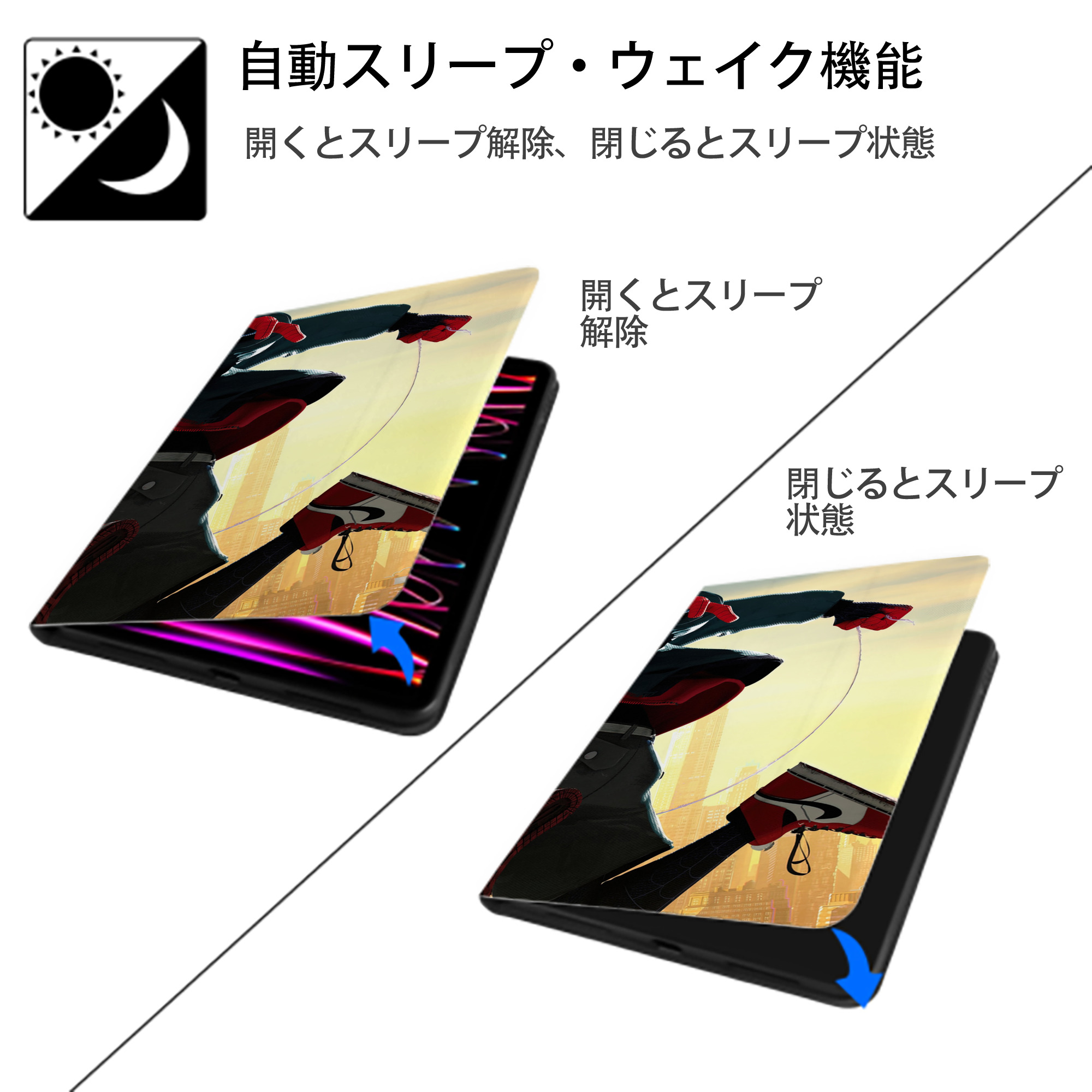 Spider Man スパイダーマン IPad ケース ブック型 PUレザー TPU 耐衝撃 軽量 薄型 ペン収納なし 全面保護 IPad 各モデル対応