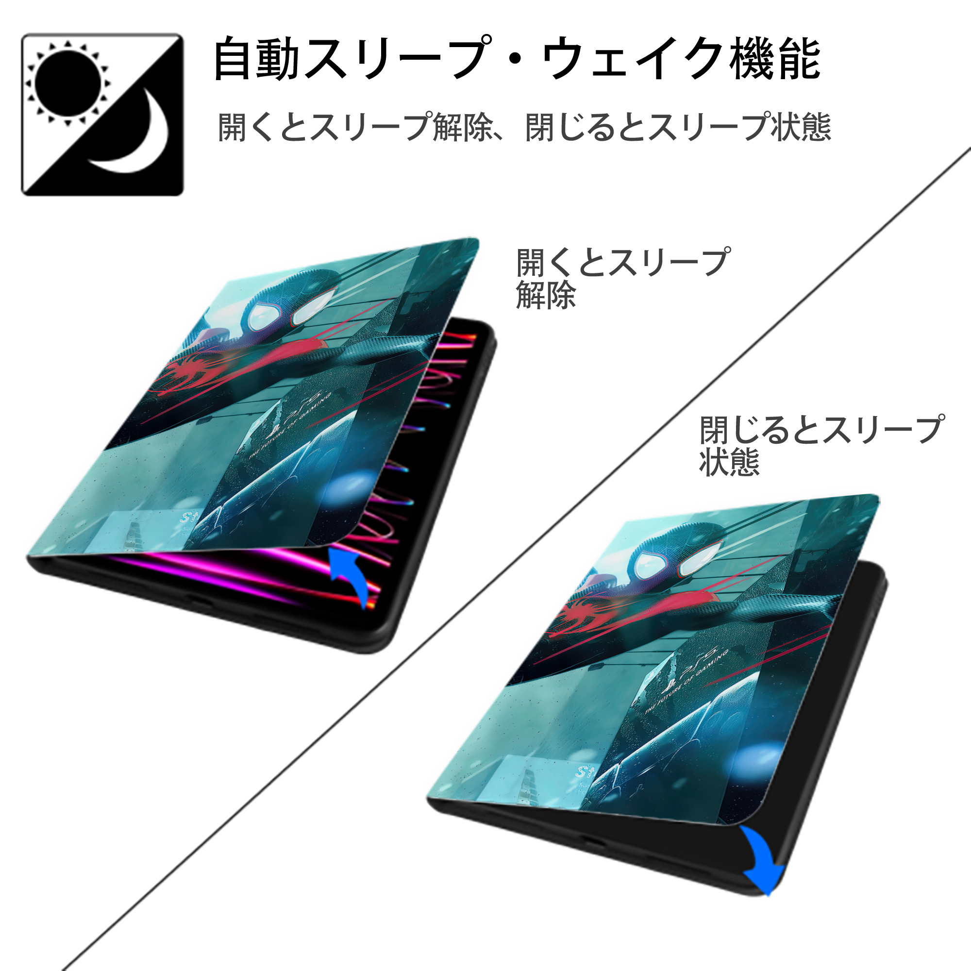 Spider Man スパイダーマン IPad ケース ブック型 PUレザー TPU 耐衝撃 軽量 薄型 ペン収納なし 全面保護 IPad 各モデル対応
