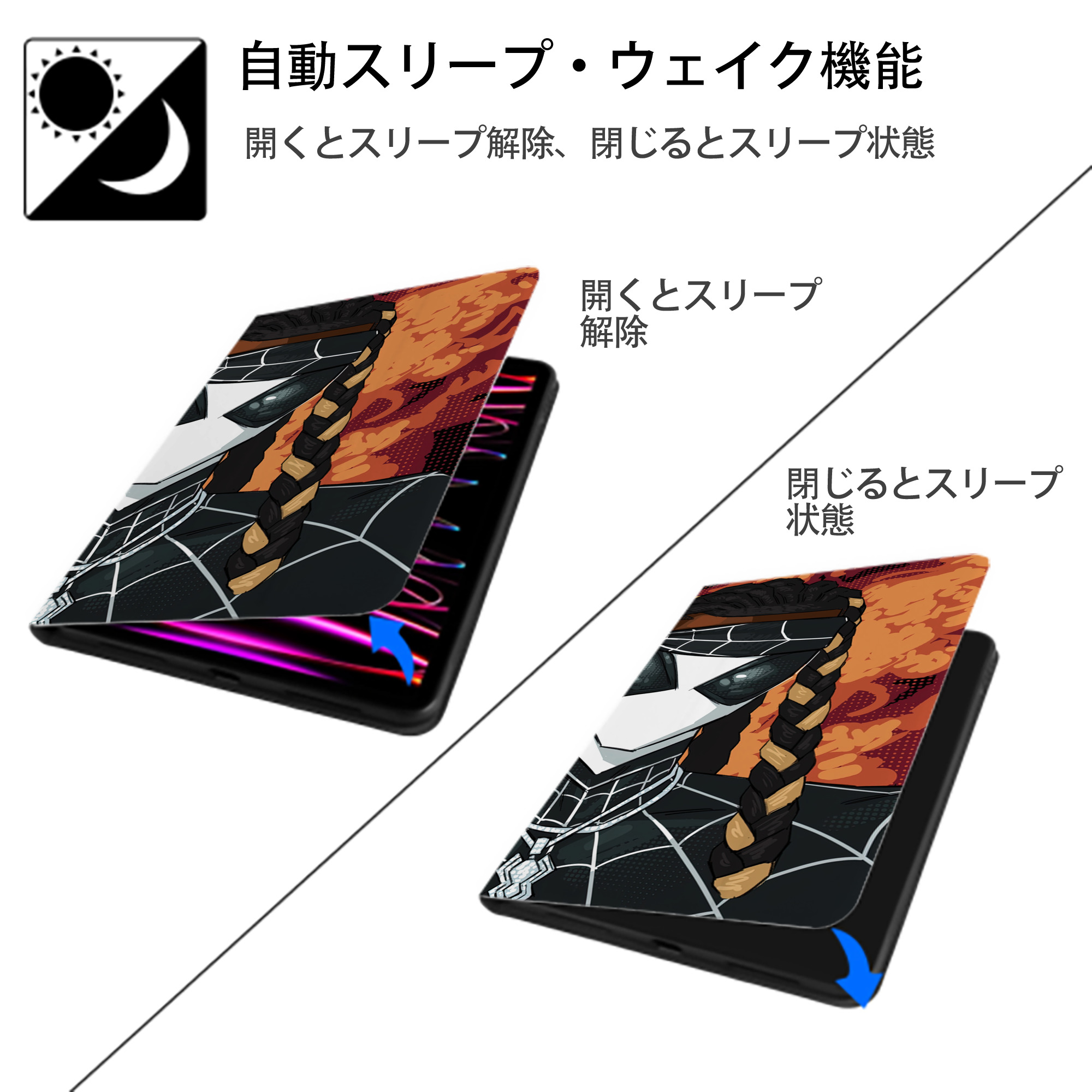 Spider Man スパイダーマン IPad ケース ブック型 PUレザー TPU 耐衝撃 軽量 薄型 ペン収納なし 全面保護 IPad 各モデル対応