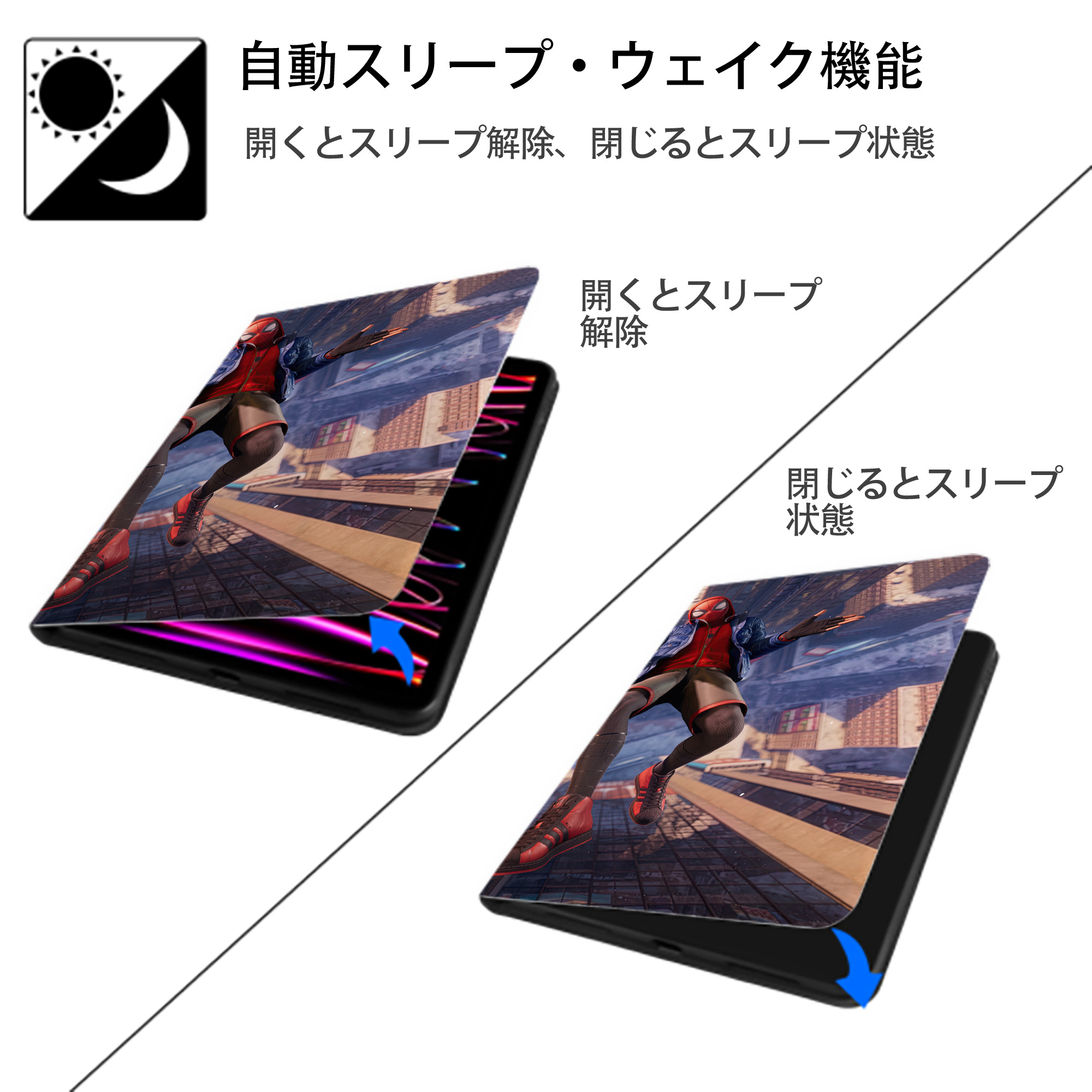 Spider Man スパイダーマン IPad ケース ブック型 PUレザー TPU 耐衝撃 軽量 薄型 ペン収納なし 全面保護 IPad 各モデル対応