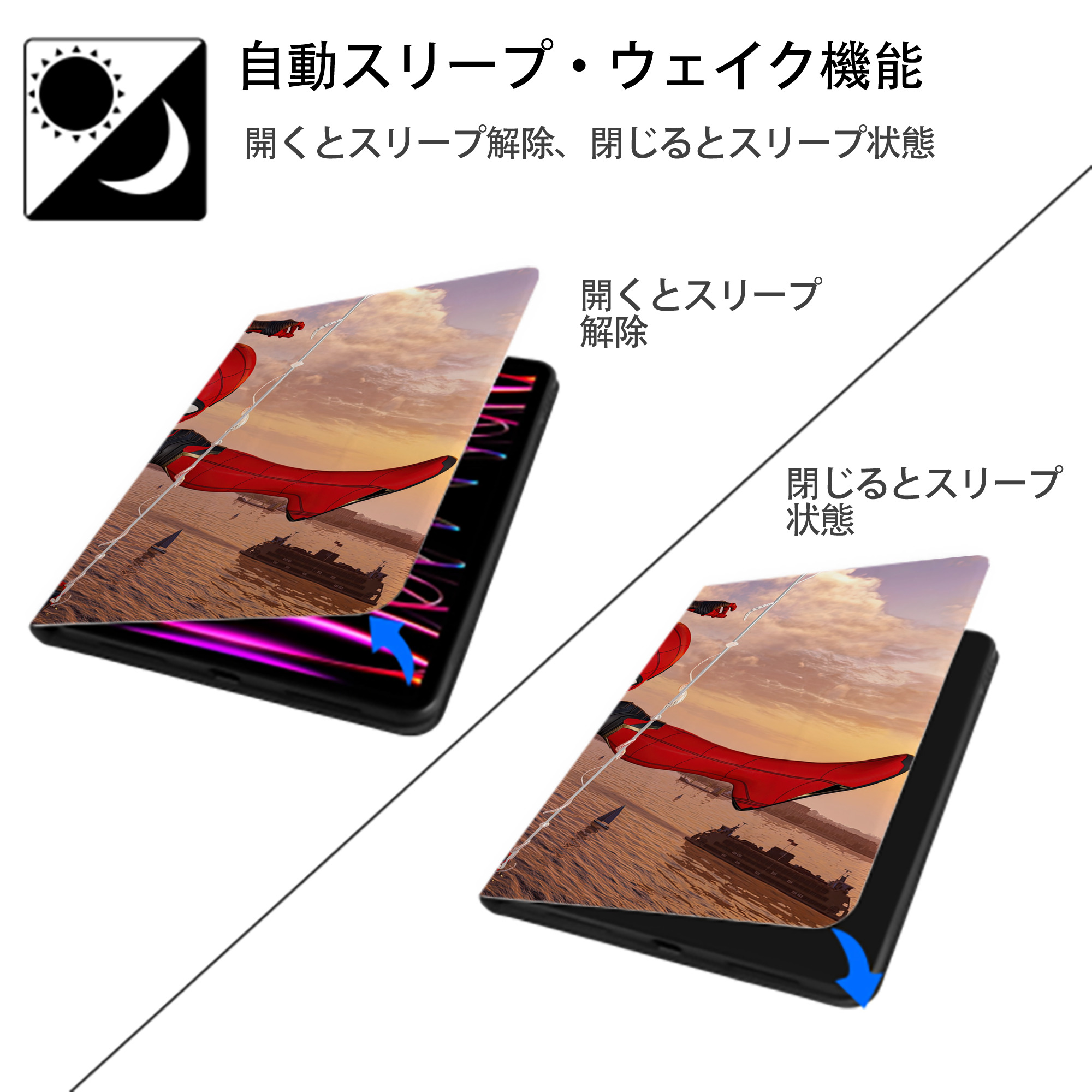 Spider Man スパイダーマン IPad ケース ブック型 PUレザー TPU 耐衝撃 軽量 薄型 ペン収納なし 全面保護 IPad 各モデル対応