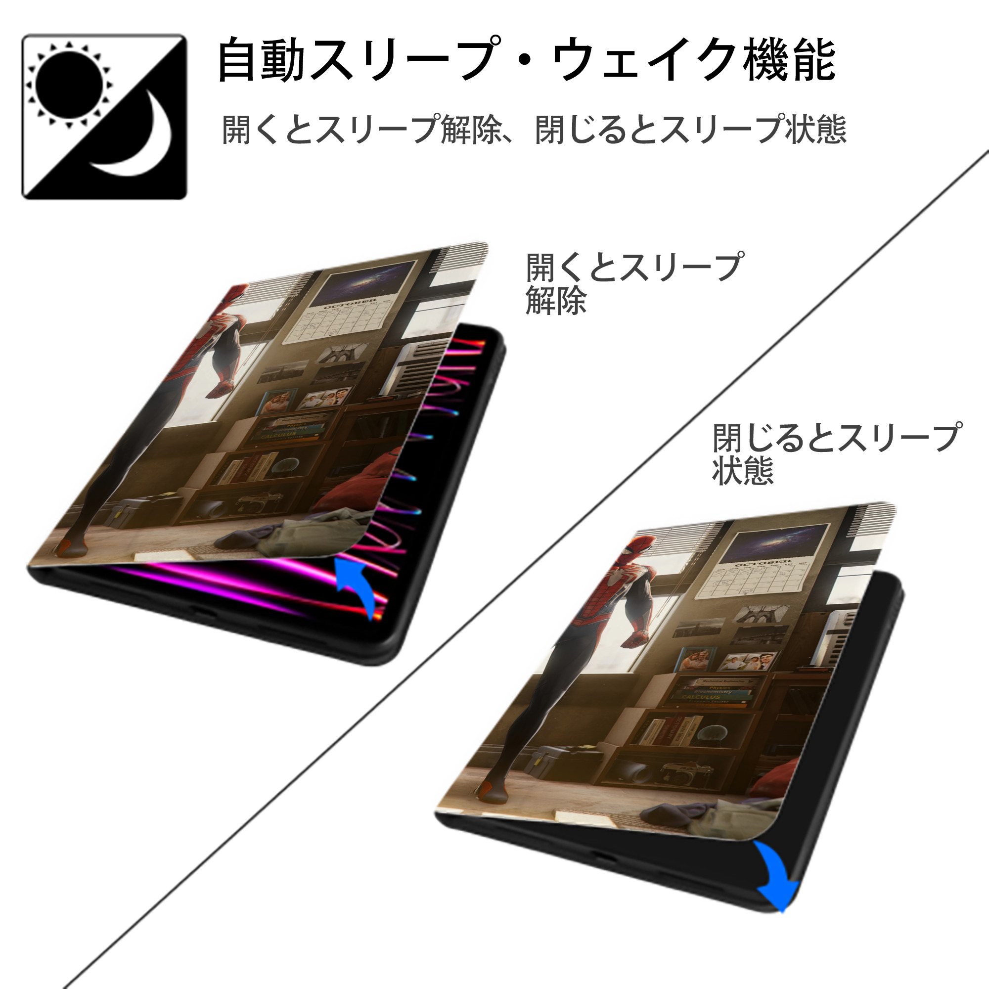 Spider Man スパイダーマン IPad ケース ブック型 PUレザー TPU 耐衝撃 軽量 薄型 ペン収納なし 全面保護 IPad 各モデル対応