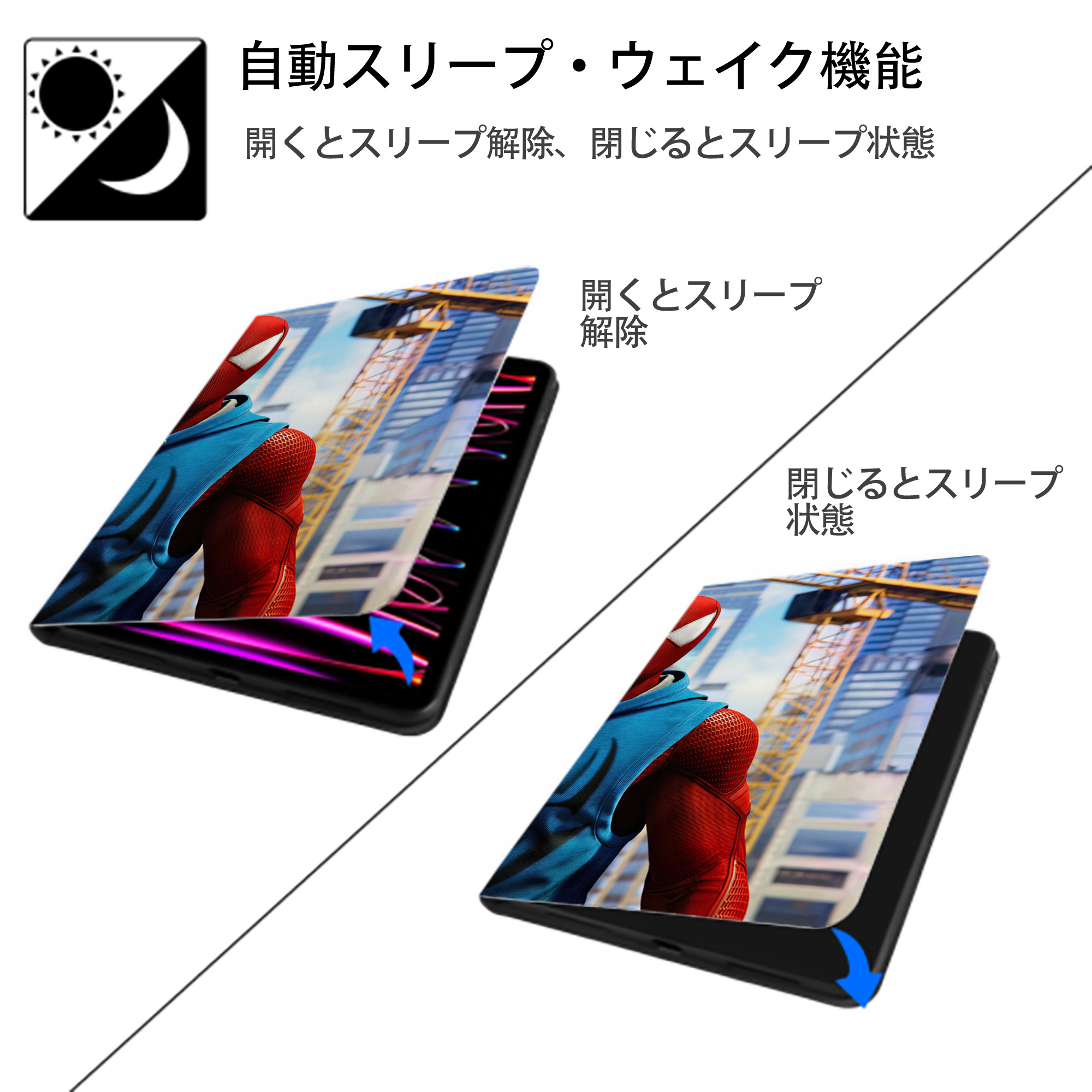 Spider Man スパイダーマン IPad ケース ブック型 PUレザー TPU 耐衝撃 軽量 薄型 ペン収納なし 全面保護 IPad 各モデル対応