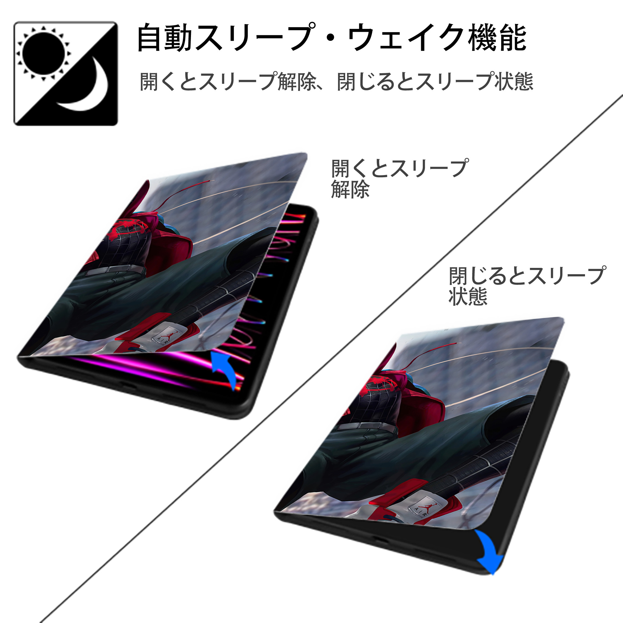 Spider Man スパイダーマン IPad ケース ブック型 PUレザー TPU 耐衝撃 軽量 薄型 ペン収納なし 全面保護 IPad 各モデル対応