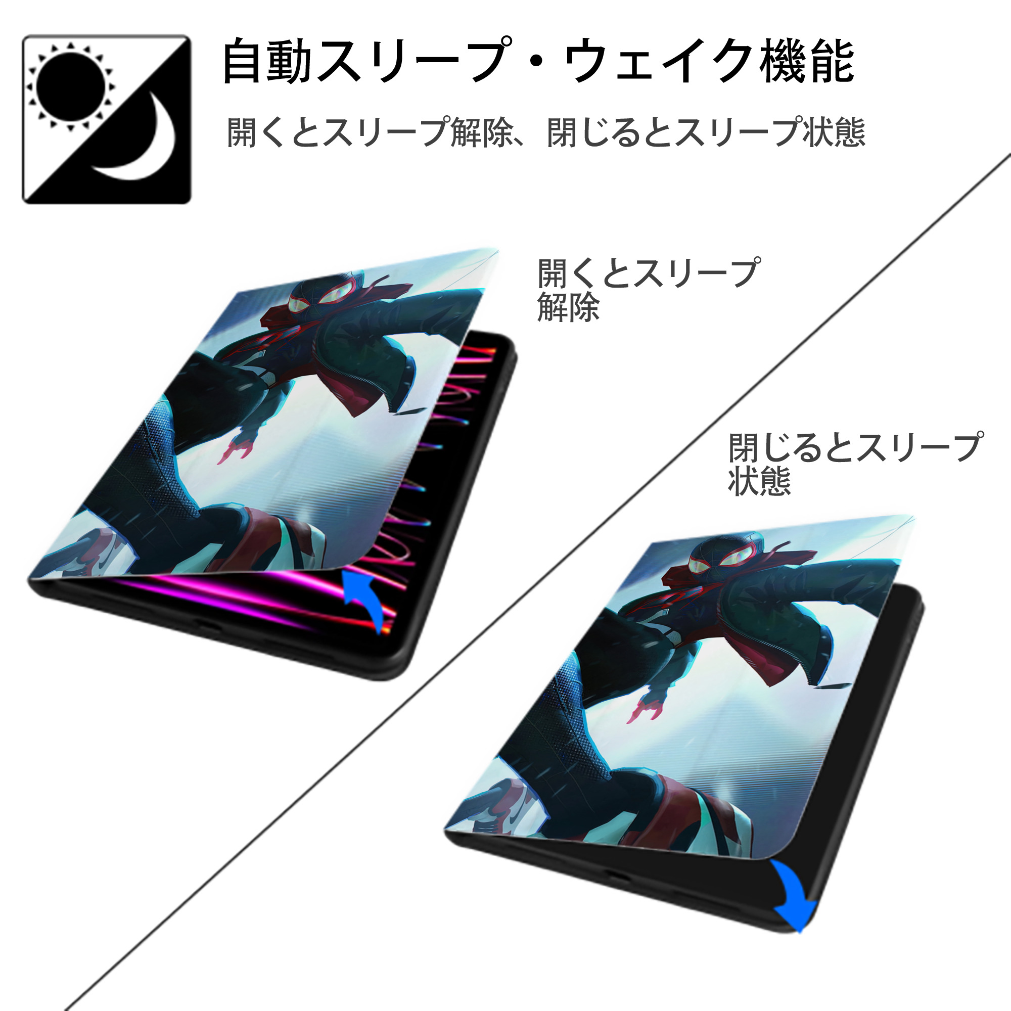 Spider Man スパイダーマン IPad ケース ブック型 PUレザー TPU 耐衝撃 軽量 薄型 ペン収納なし 全面保護 IPad 各モデル対応
