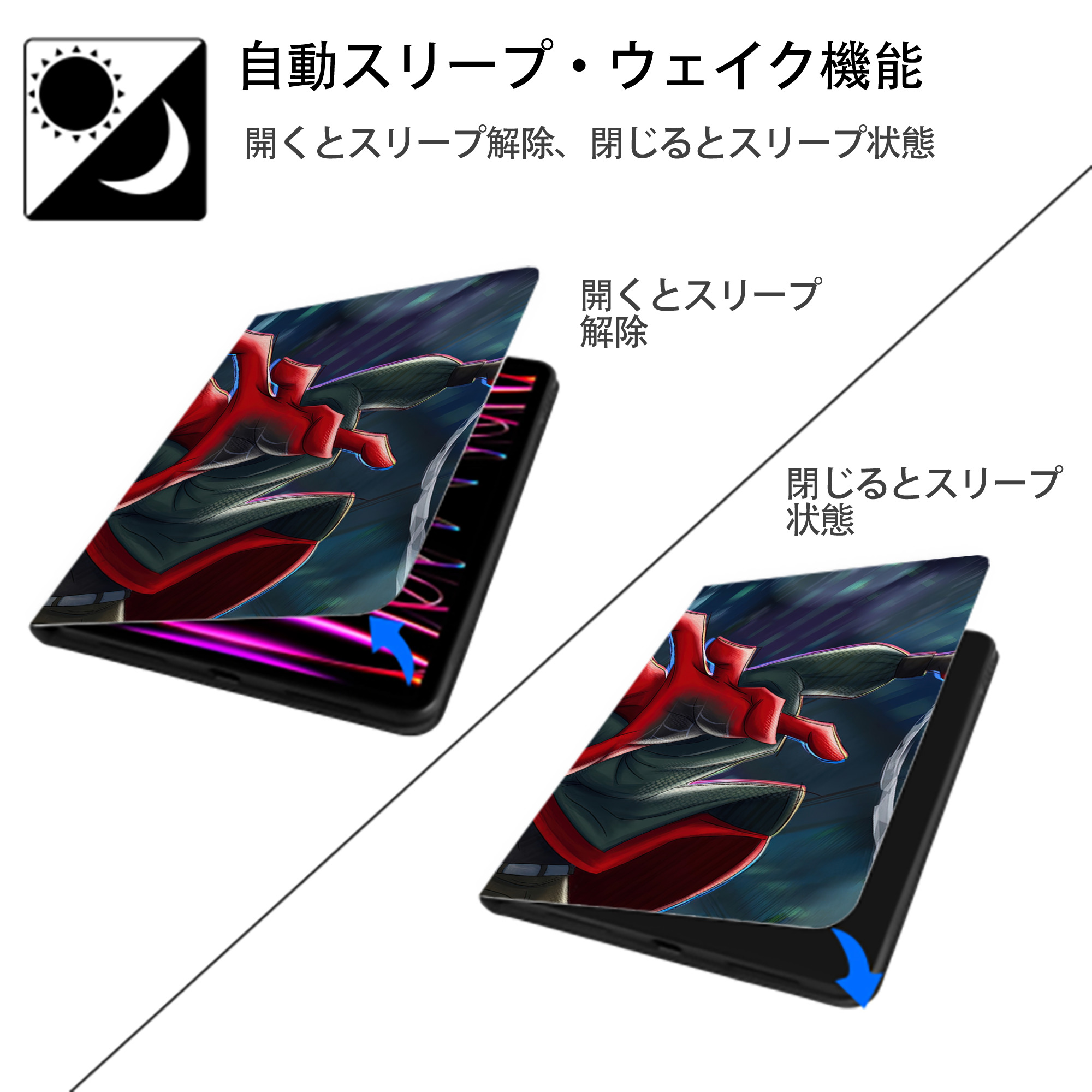 Spider Man スパイダーマン IPad ケース ブック型 PUレザー TPU 耐衝撃 軽量 薄型 ペン収納なし 全面保護 IPad 各モデル対応