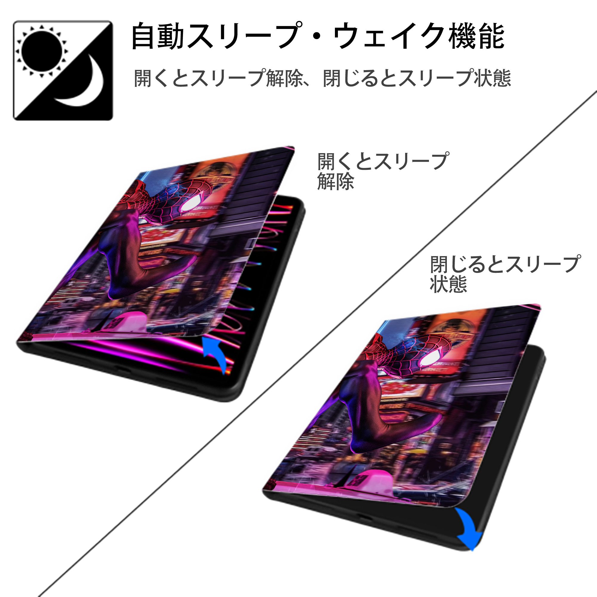 Spider Man スパイダーマン IPad ケース ブック型 PUレザー TPU 耐衝撃 軽量 薄型 ペン収納なし 全面保護 IPad 各モデル対応