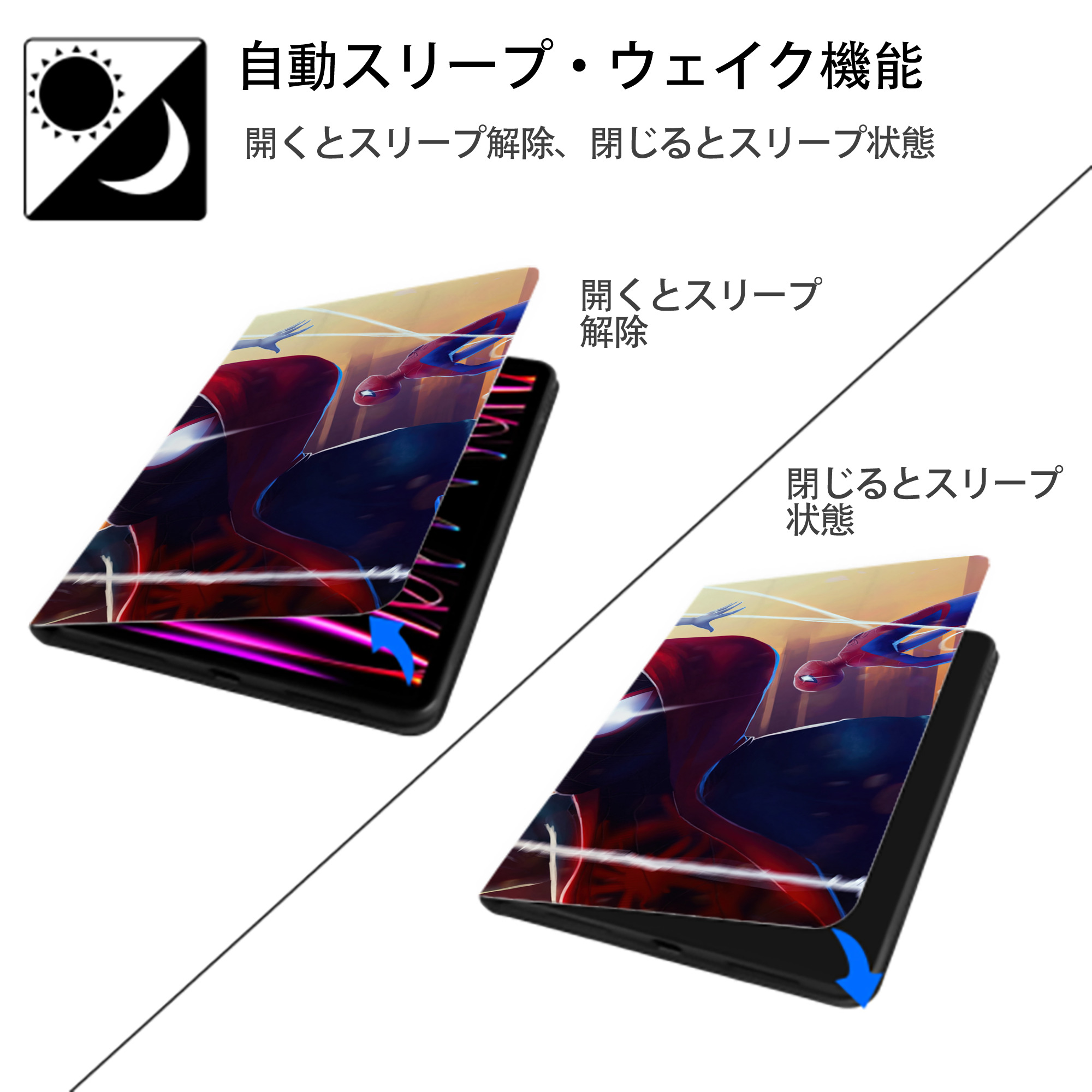 Spider Man スパイダーマン IPad ケース ブック型 PUレザー TPU 耐衝撃 軽量 薄型 ペン収納なし 全面保護 IPad 各モデル対応