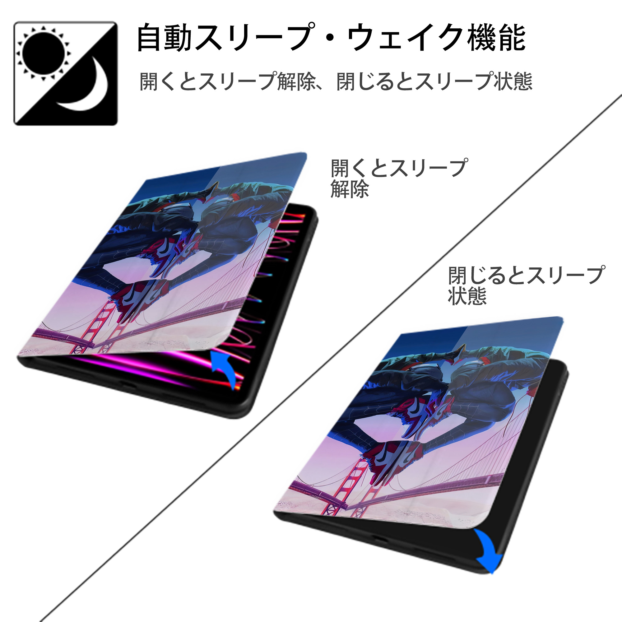 Spider Man スパイダーマン IPad ケース ブック型 PUレザー TPU 耐衝撃 軽量 薄型 ペン収納なし 全面保護 IPad 各モデル対応