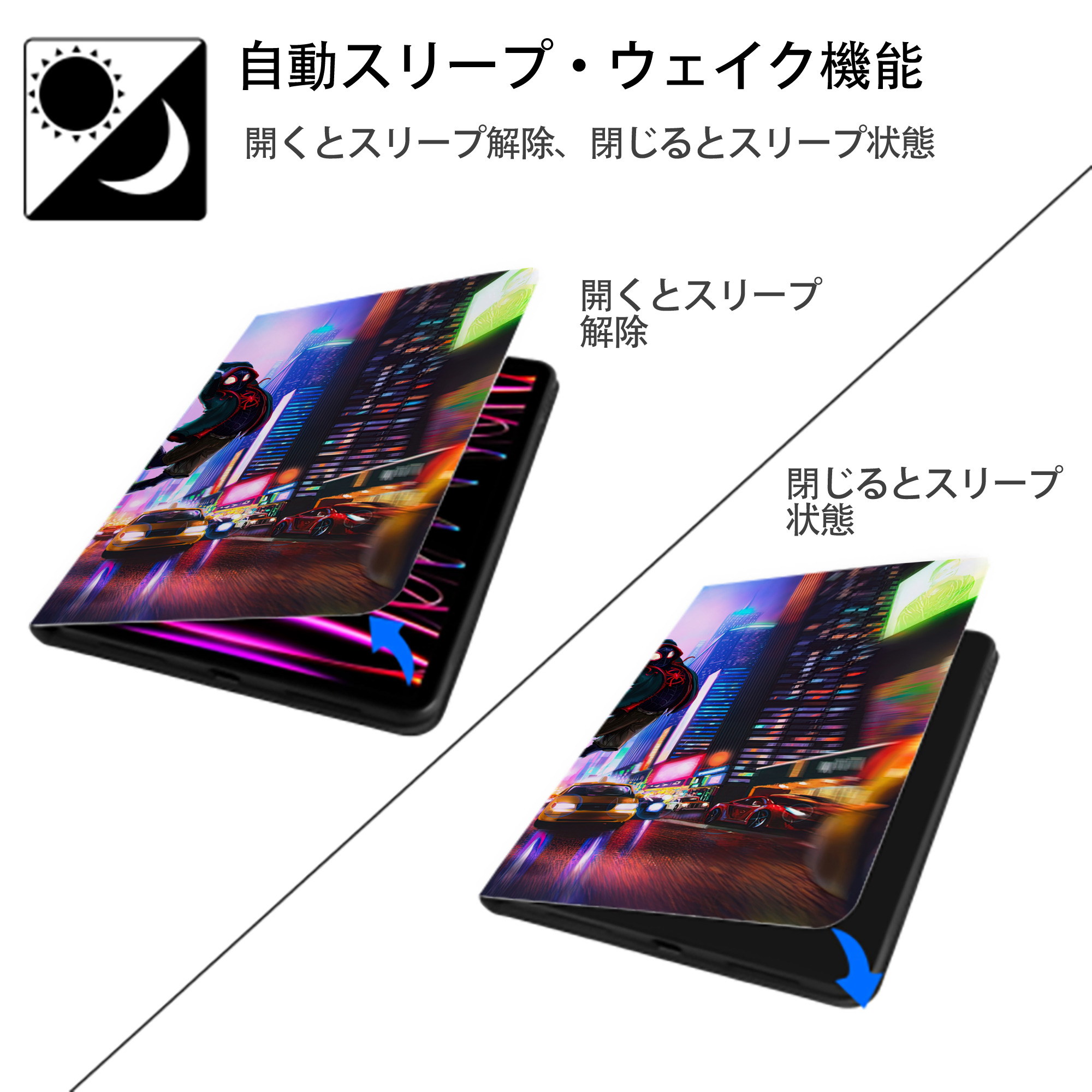 Spider Man スパイダーマン IPad ケース ブック型 PUレザー TPU 耐衝撃 軽量 薄型 ペン収納なし 全面保護 IPad 各モデル対応