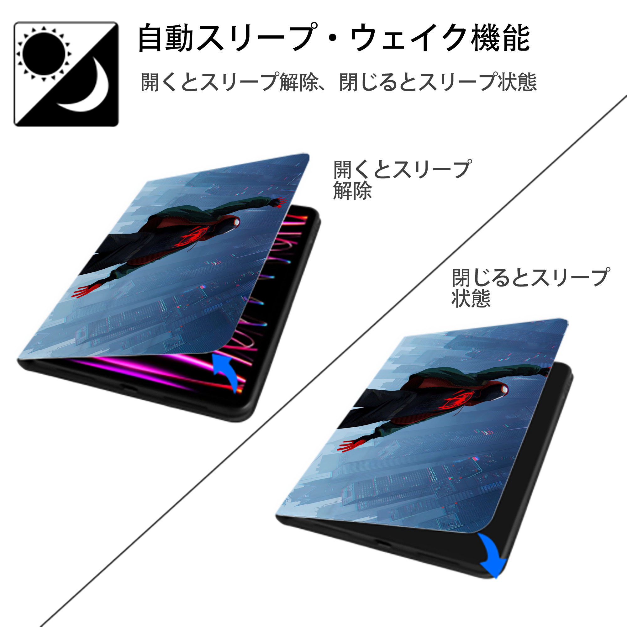 Spider Man スパイダーマン IPad ケース ブック型 PUレザー TPU 耐衝撃 軽量 薄型 ペン収納なし 全面保護 IPad 各モデル対応