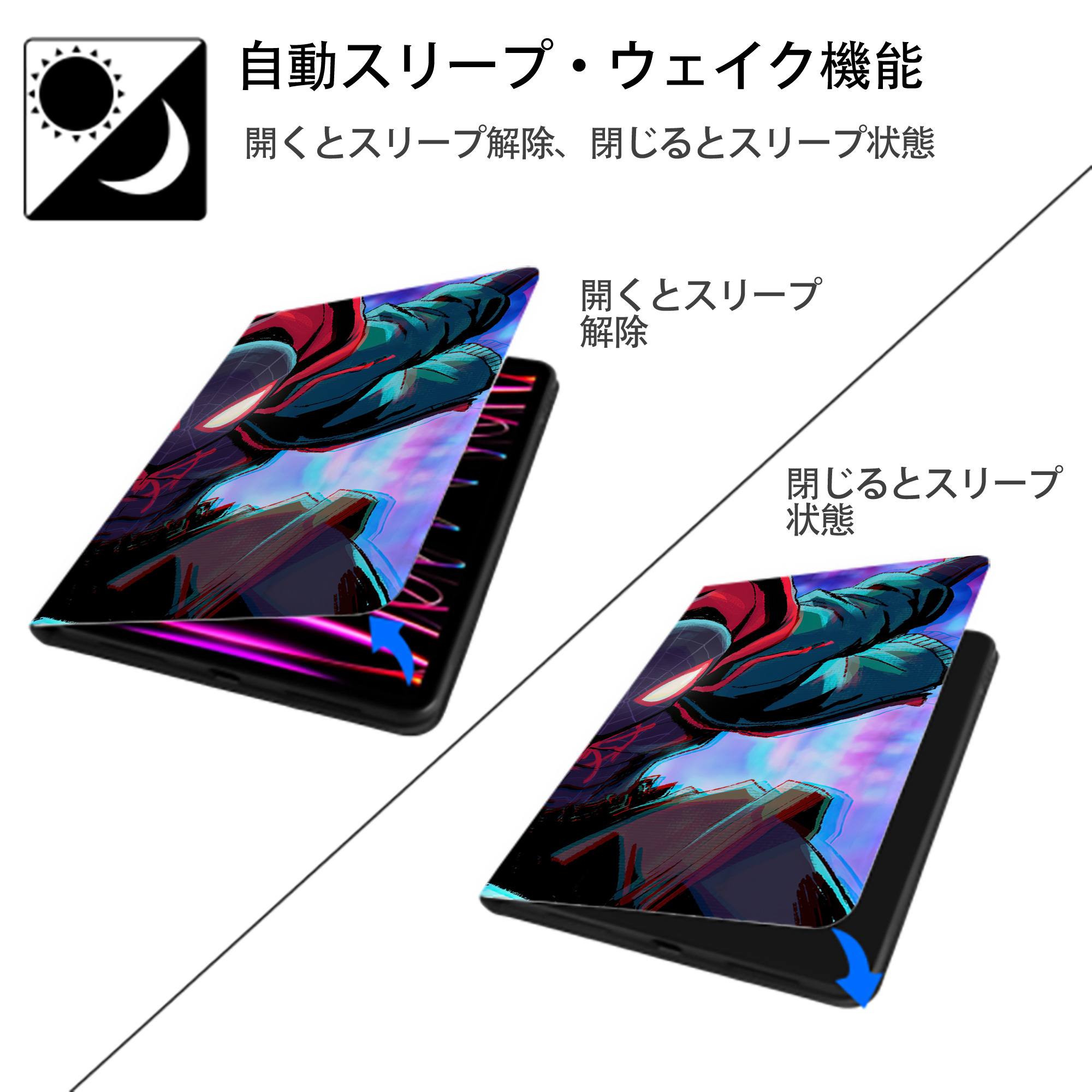 Spider Man スパイダーマン IPad ケース ブック型 PUレザー TPU 耐衝撃 軽量 薄型 ペン収納なし 全面保護 IPad 各モデル対応