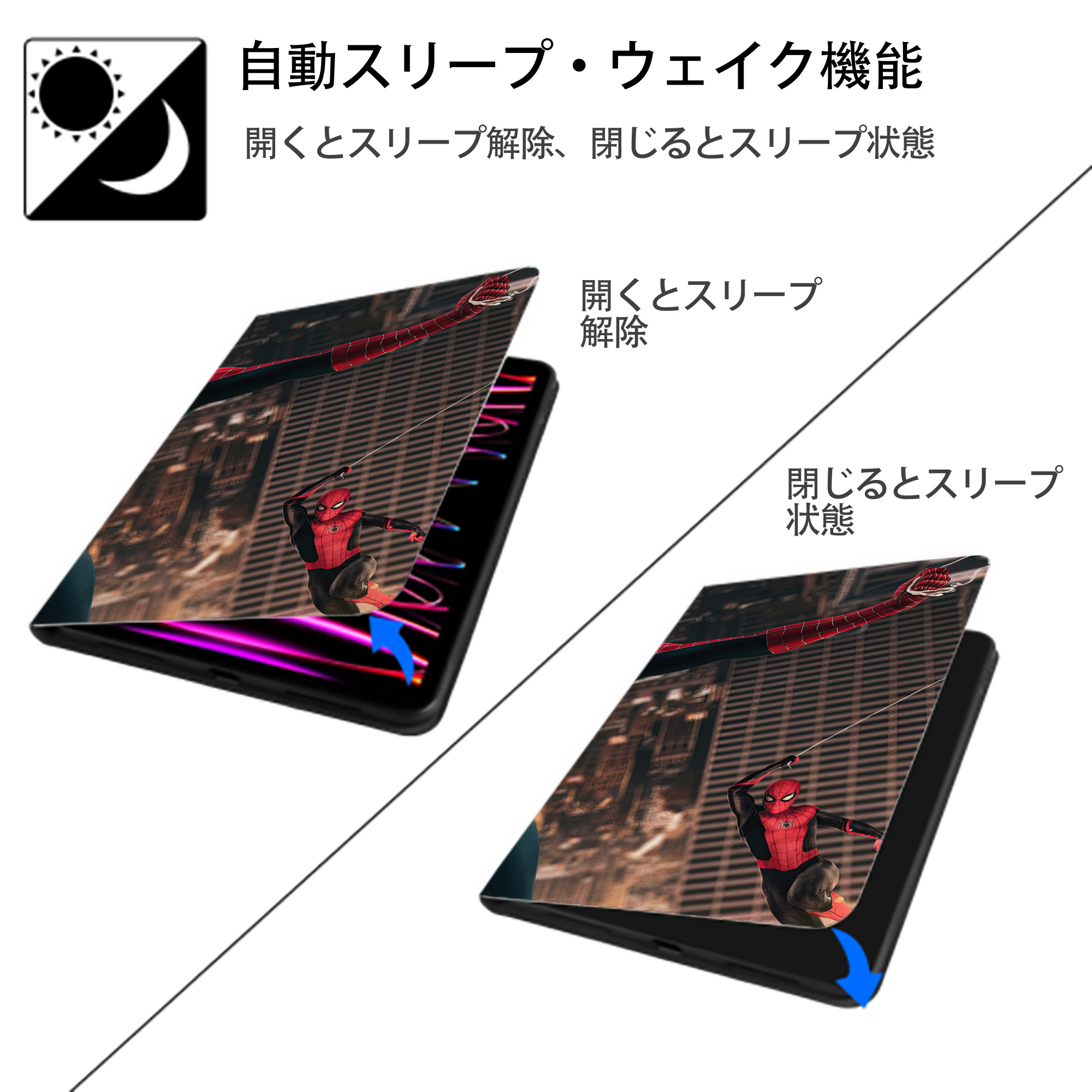 Spider Man スパイダーマン IPad ケース ブック型 PUレザー TPU 耐衝撃 軽量 薄型 ペン収納なし 全面保護 IPad 各モデル対応